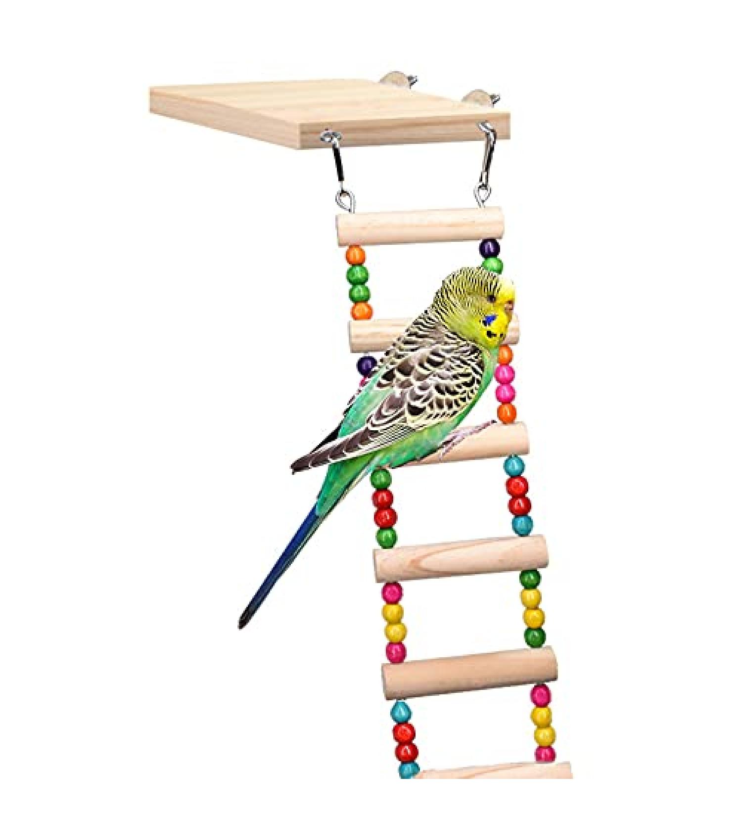 Wooden Bird Ladder Stand with 8 Swings - Perfect for Pet Training and Play | Bird Cage Accessories for Cockatiel Parakeet - Buy Online on SooperMarket.com