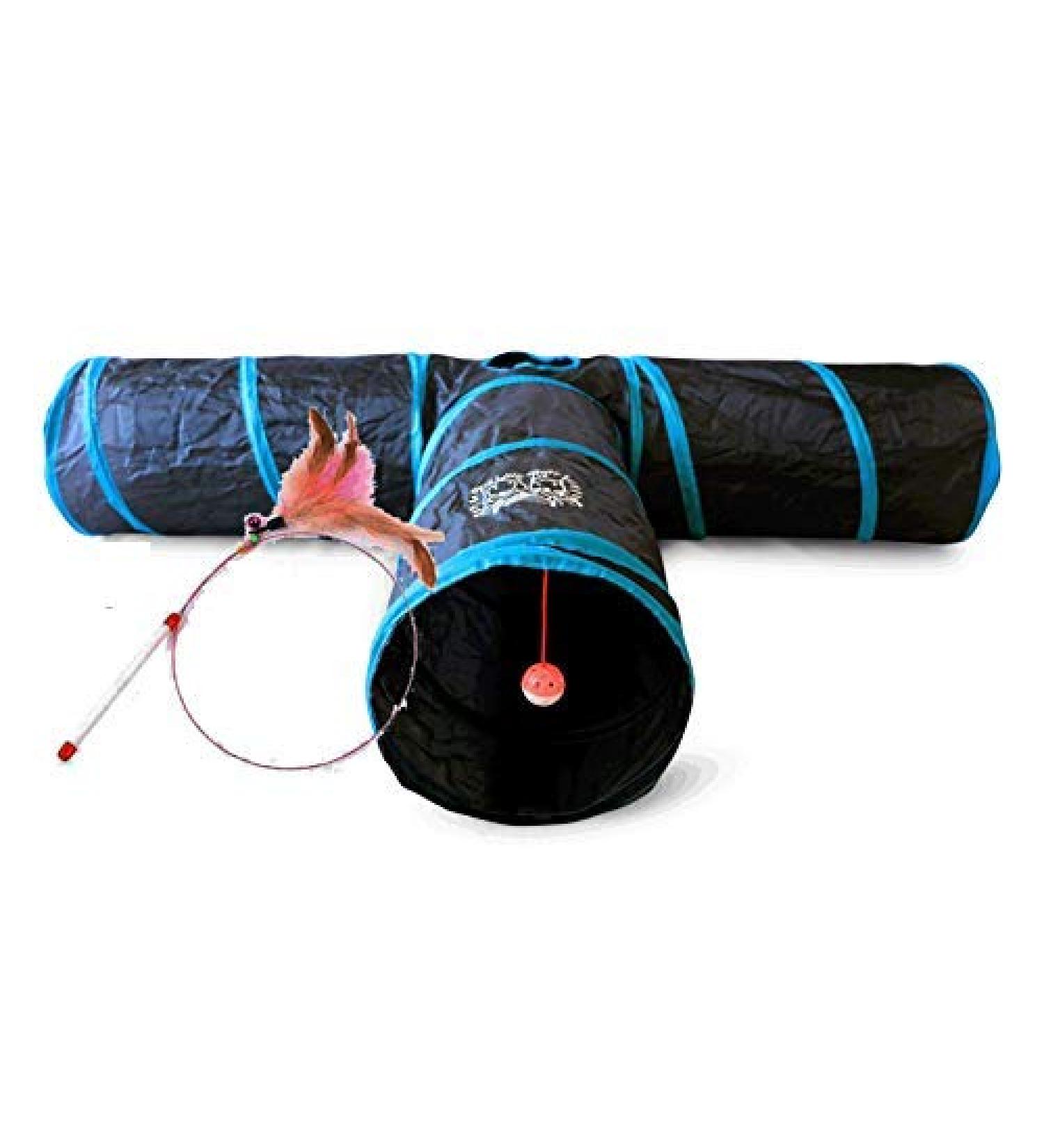 Feline Ruff Premium 3 Way Cat Tunnel - Extra Large 12 Diameter, Extra Long, Collapsible Play Toy for Cats and Other Pets - Black/Blue - Buy Online on SooperMarket.com