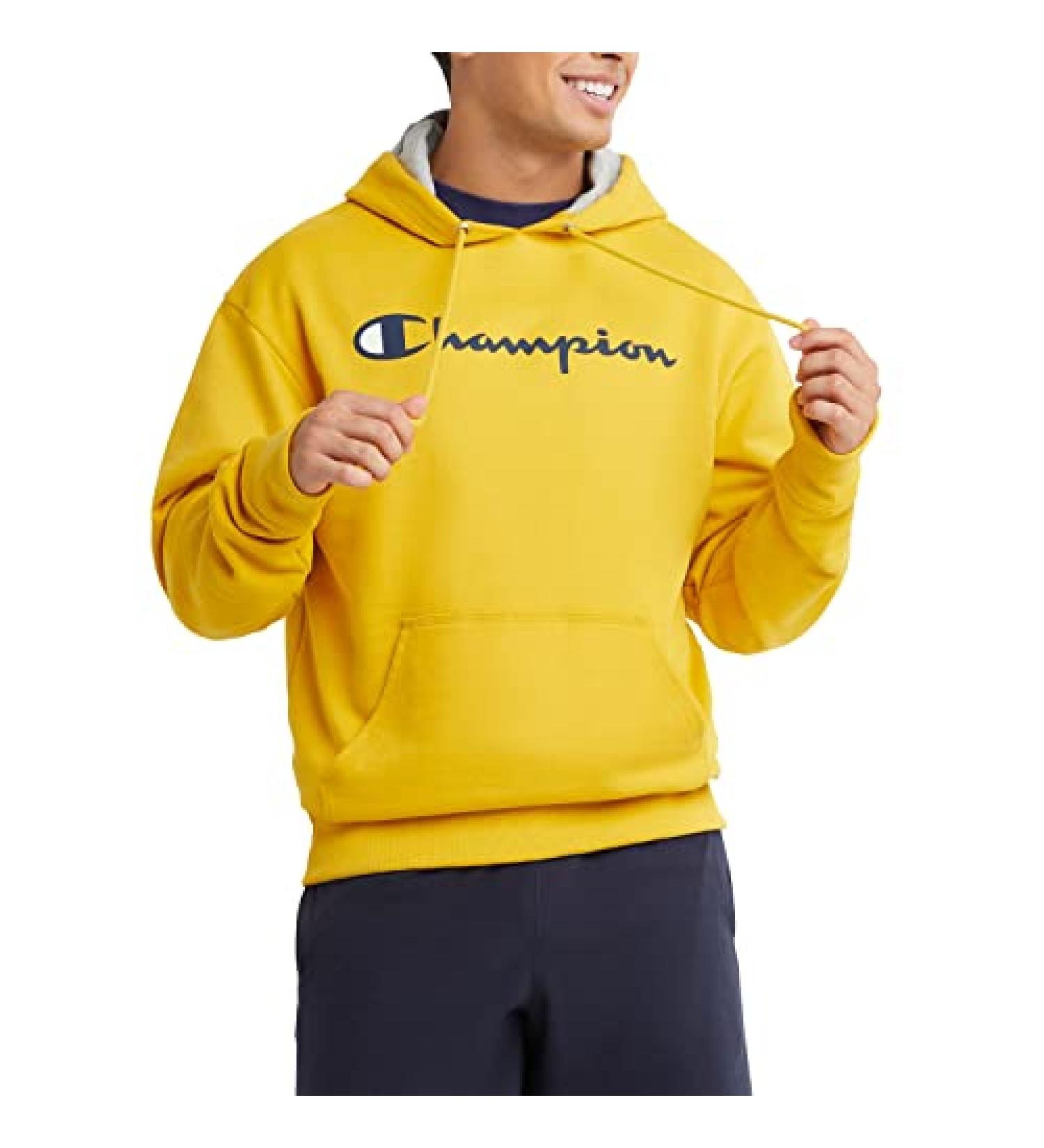 Champion Men's Powerblend Fleece Hoodie - Forsythia Script | Big & Tall Sizes Available - Buy Online on SooperMarket.com