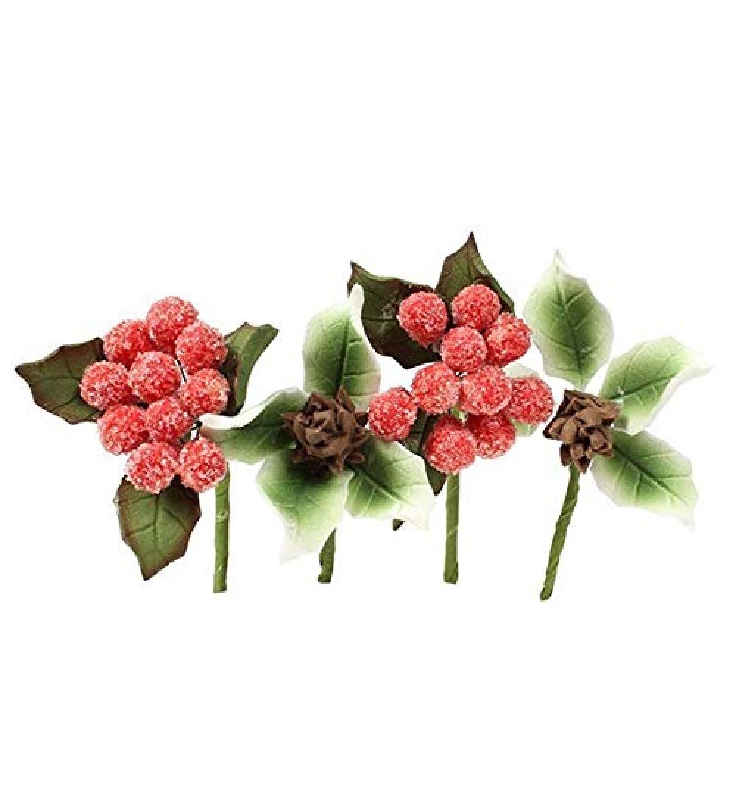 Art of cake -Christmas Cake topper - Sugar flower Frosted Berries & Pine Cone Mini Sprays - 4 Piece