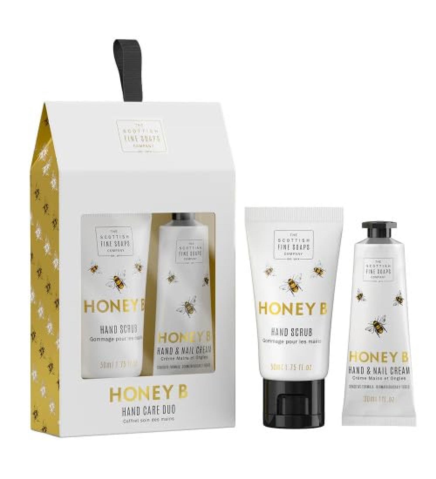 Scottish Fine Soaps | Honey B Hand Care Duo | Hand Scrub and Hand & Nail Cream Set with Acacia Honey