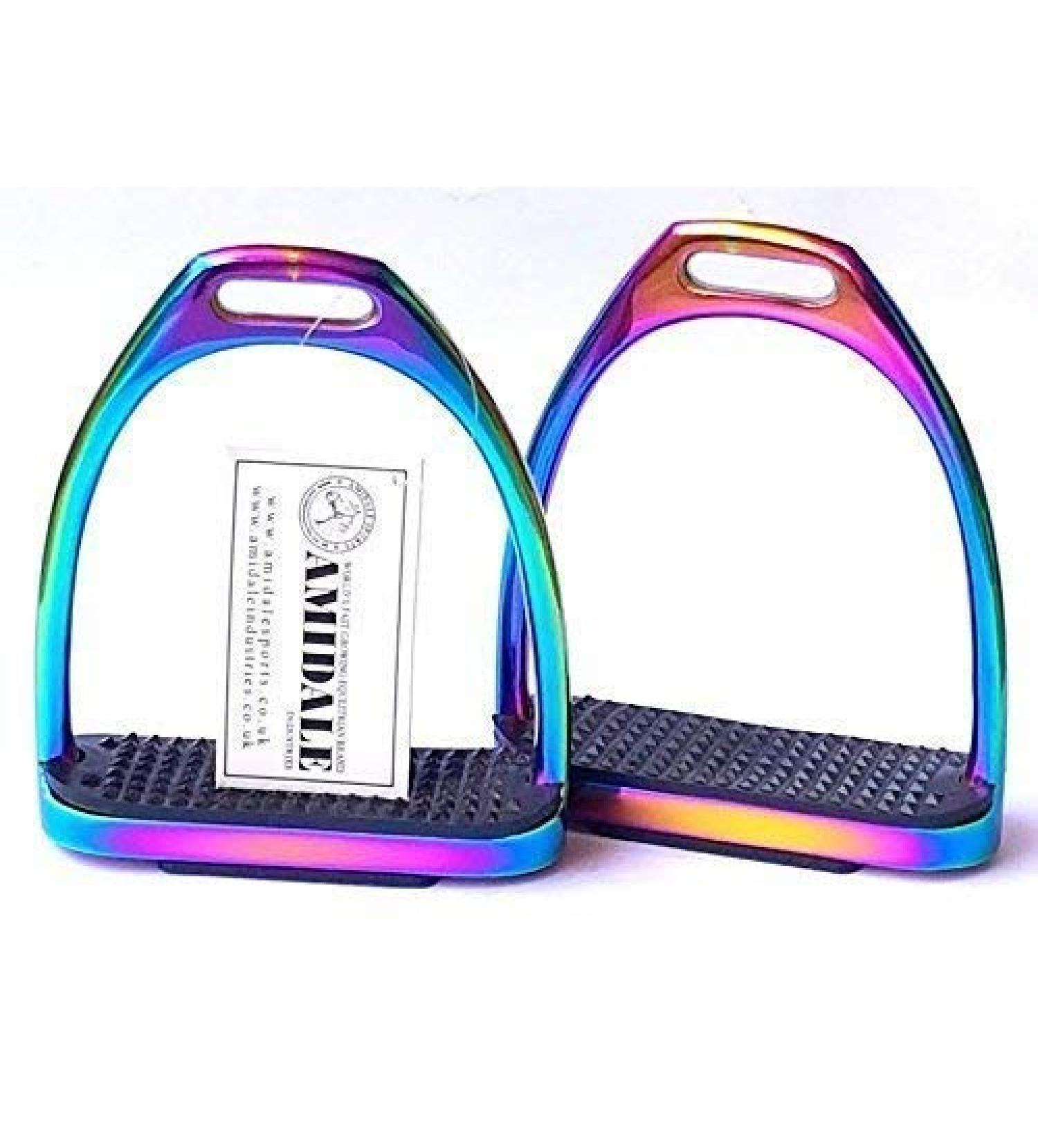 Amidale RAINBOW GLOSS FILLIS IRONS STIRRUPS HORSE RIDING STAINLESS STEEL BNWT