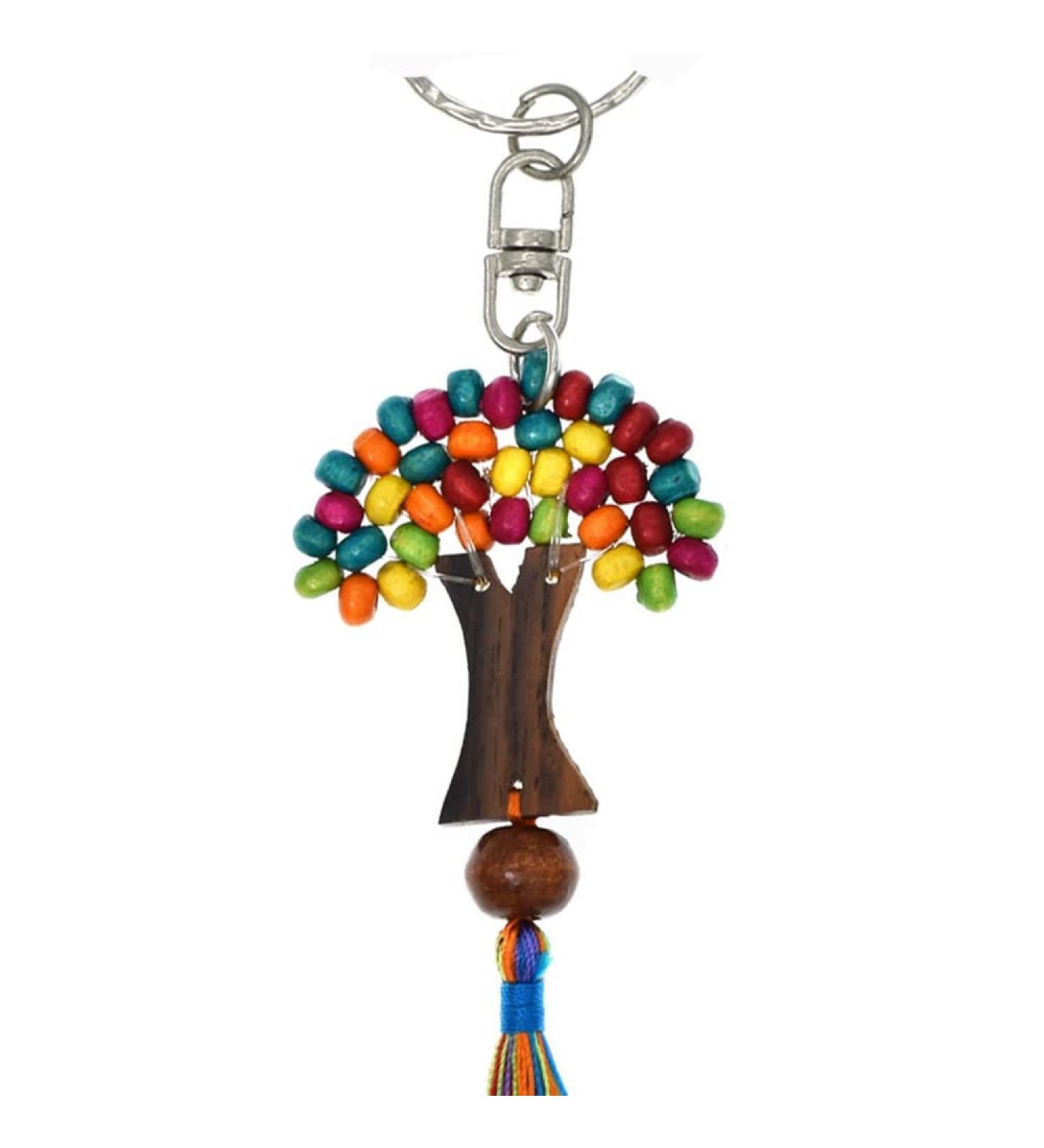 Tree of Life Wooden Keychain - Unique Beaded Design with Leaf Ring | Modelo 2 - International Shipping Available - Buy Online on SooperMarket.com