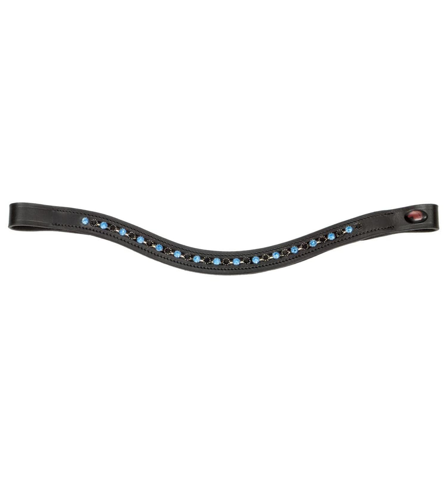 Headband for horse warmblood thoroughbred cold blood Start Cadmus paint leather glittering hinge with rhinestone strass in blue and black curved for brown brown and black leather (cob black/silver) COB black/blue