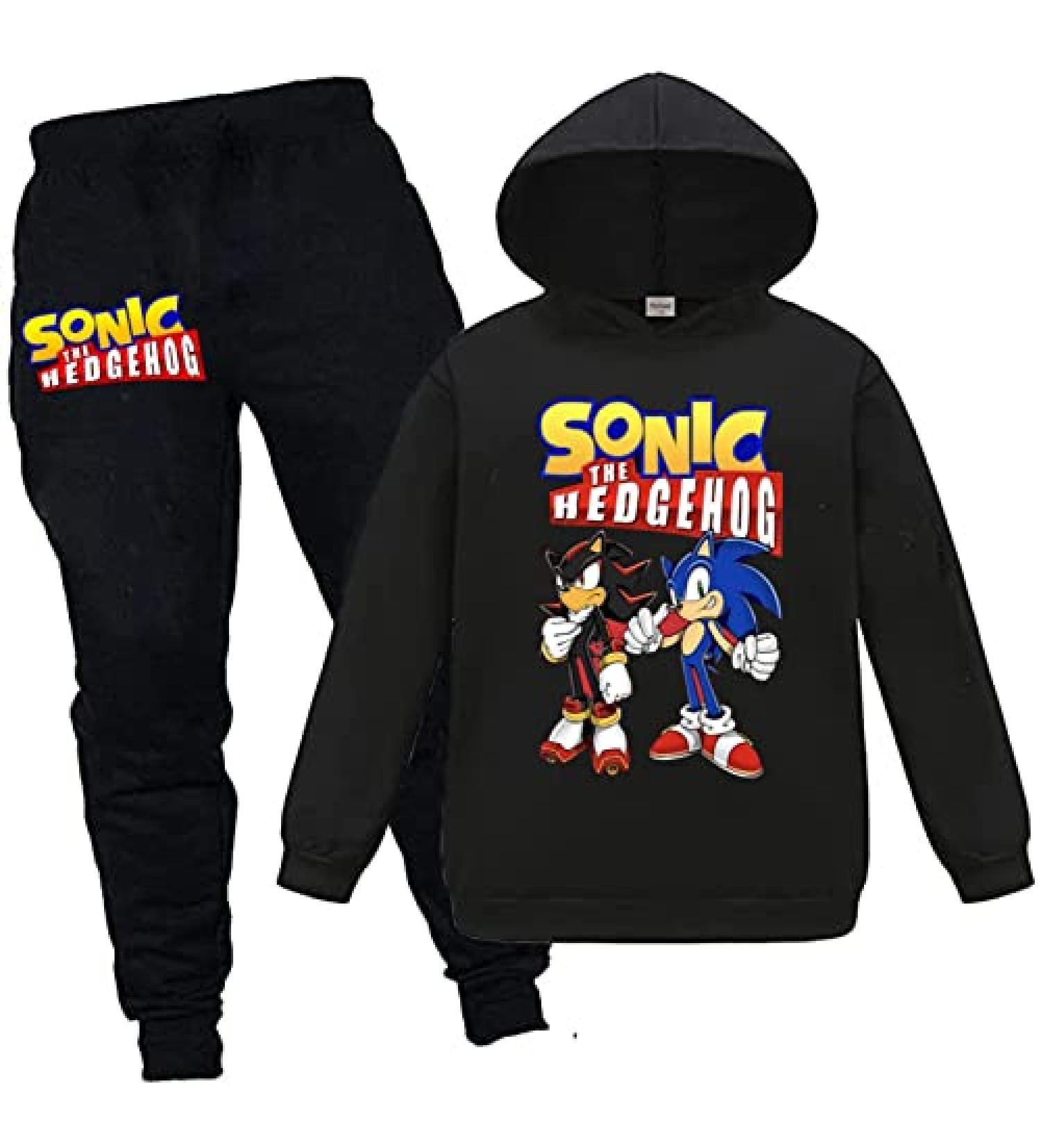 Kids Hoodie Sets Childrens Cotton So-nic Sweatshirt and Pants Boys Girl The Hedge-hog Tracksuit Cute Outfit 2Pcs Black 5-6 Years