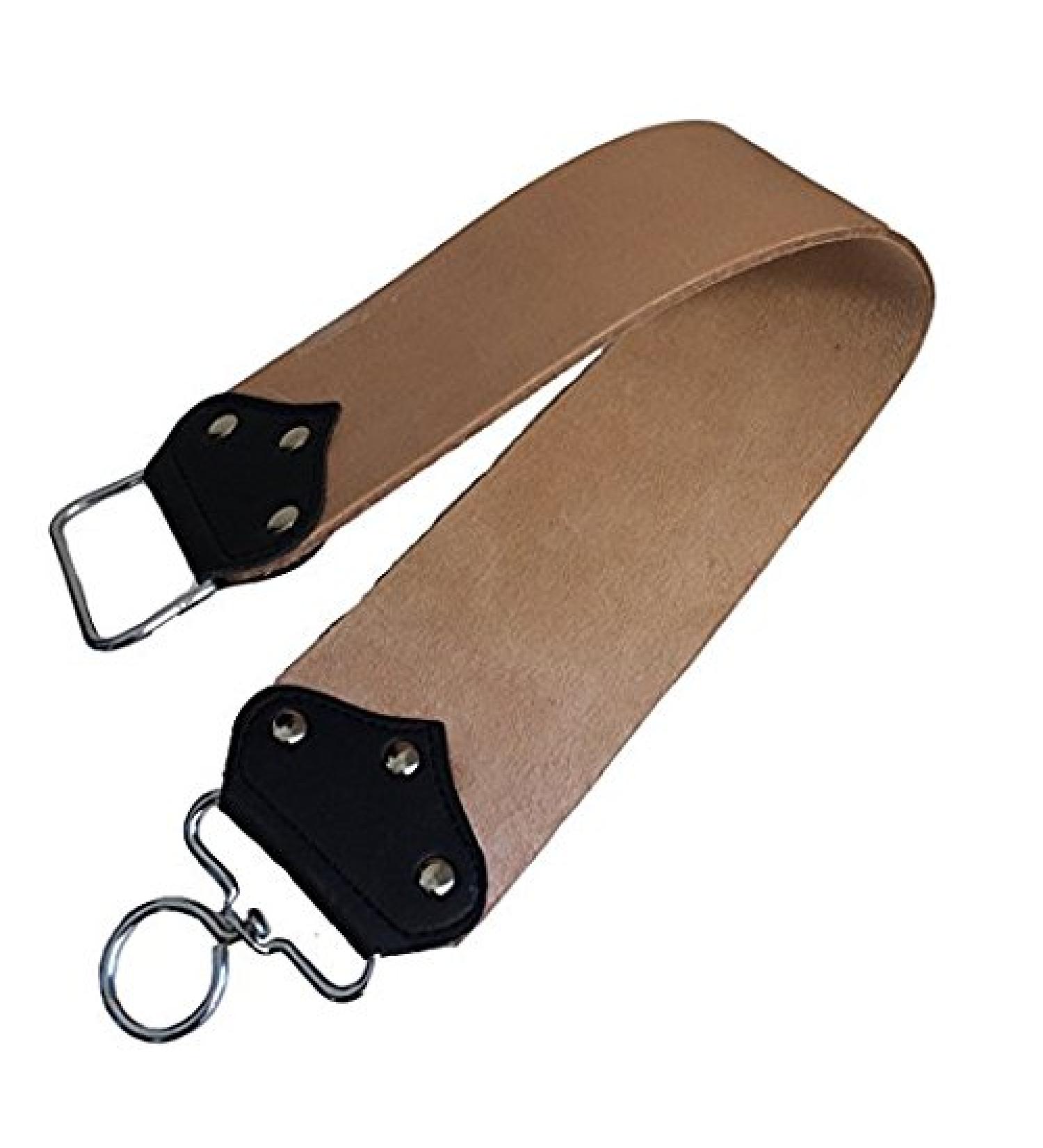 GBS Leather Razor Strop 3" X 21.5"Sharpening Barber Strop. Dual Swivel Clip and Handle for Tension. Straight Razor strop