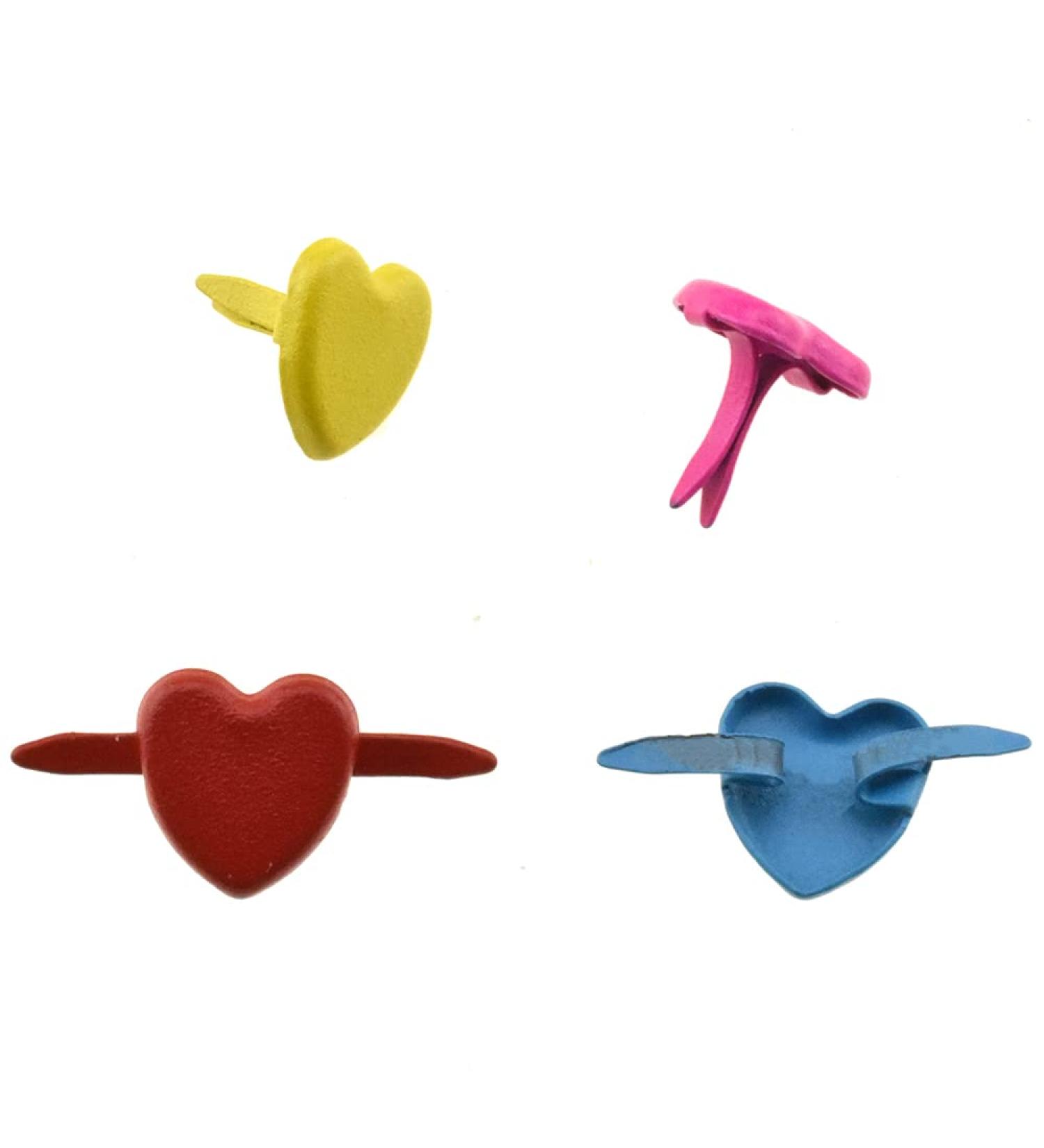 Hahiyo Heart Shaped Brads 200PCS Mixed Color 8.8x9.2mm - Metal Fasteners with Strong Penetration for Scrapbook Tag - Easy Bend, No Jagged Groove or Burr, Rust Resistant - Buy Online on SooperMarket.com