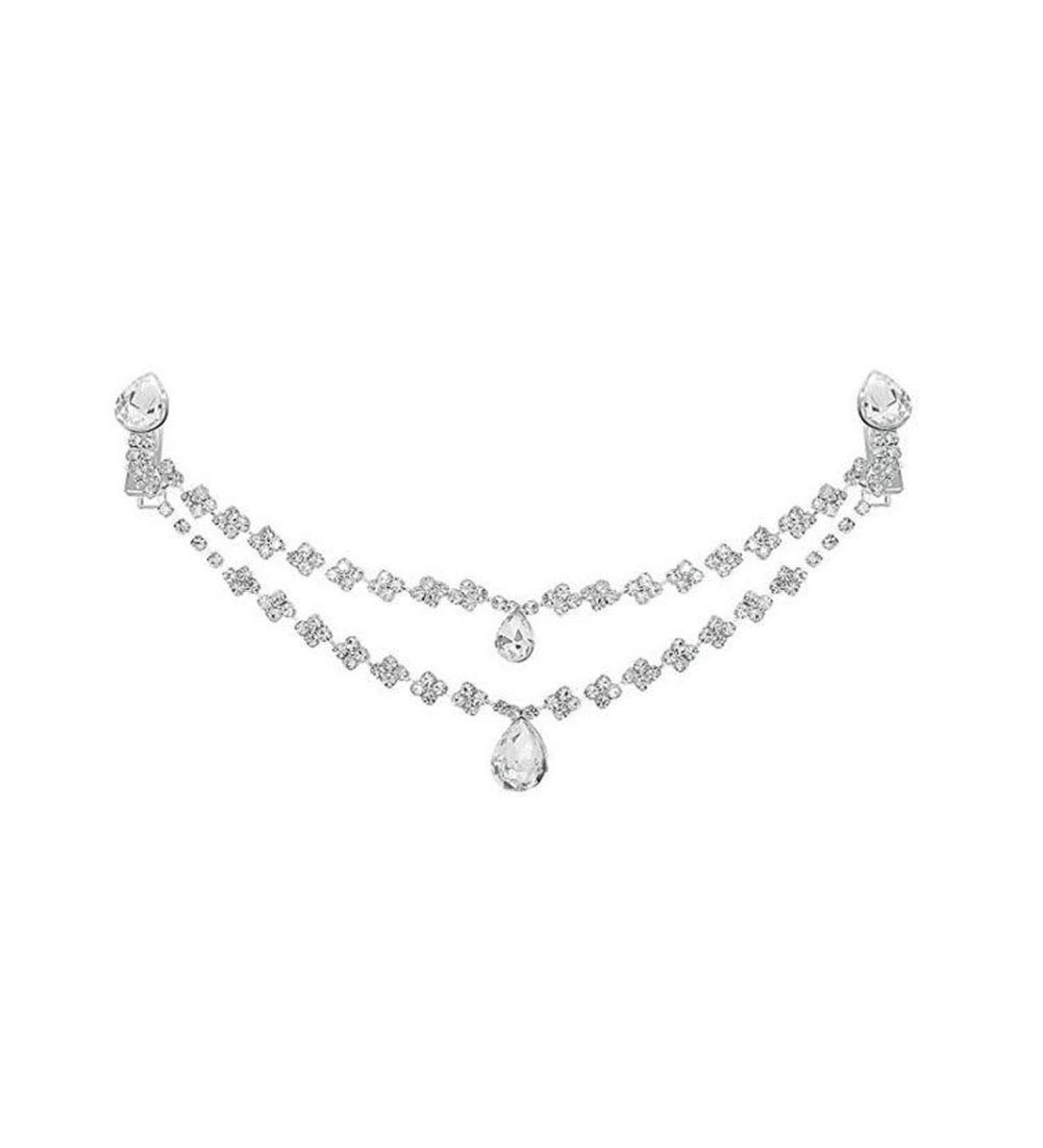 Silver Rhinestone Double Chain Headpiece for Women - Wedding & Prom Accessory - Buy Online on SooperMarket.com