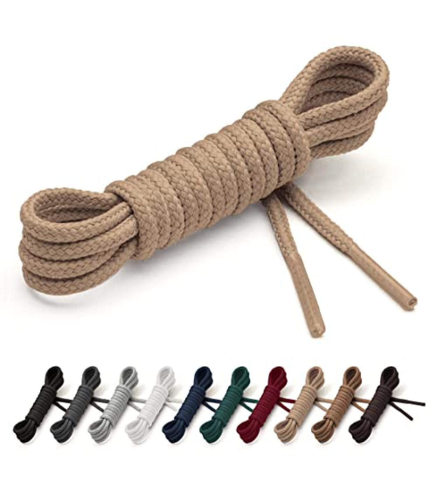 USA Made 2.5mm Round Waxed Shoelaces - 27-36 Inch in Tan - Benchmark Dress Shoe Laces - Buy Online on SooperMarket.com