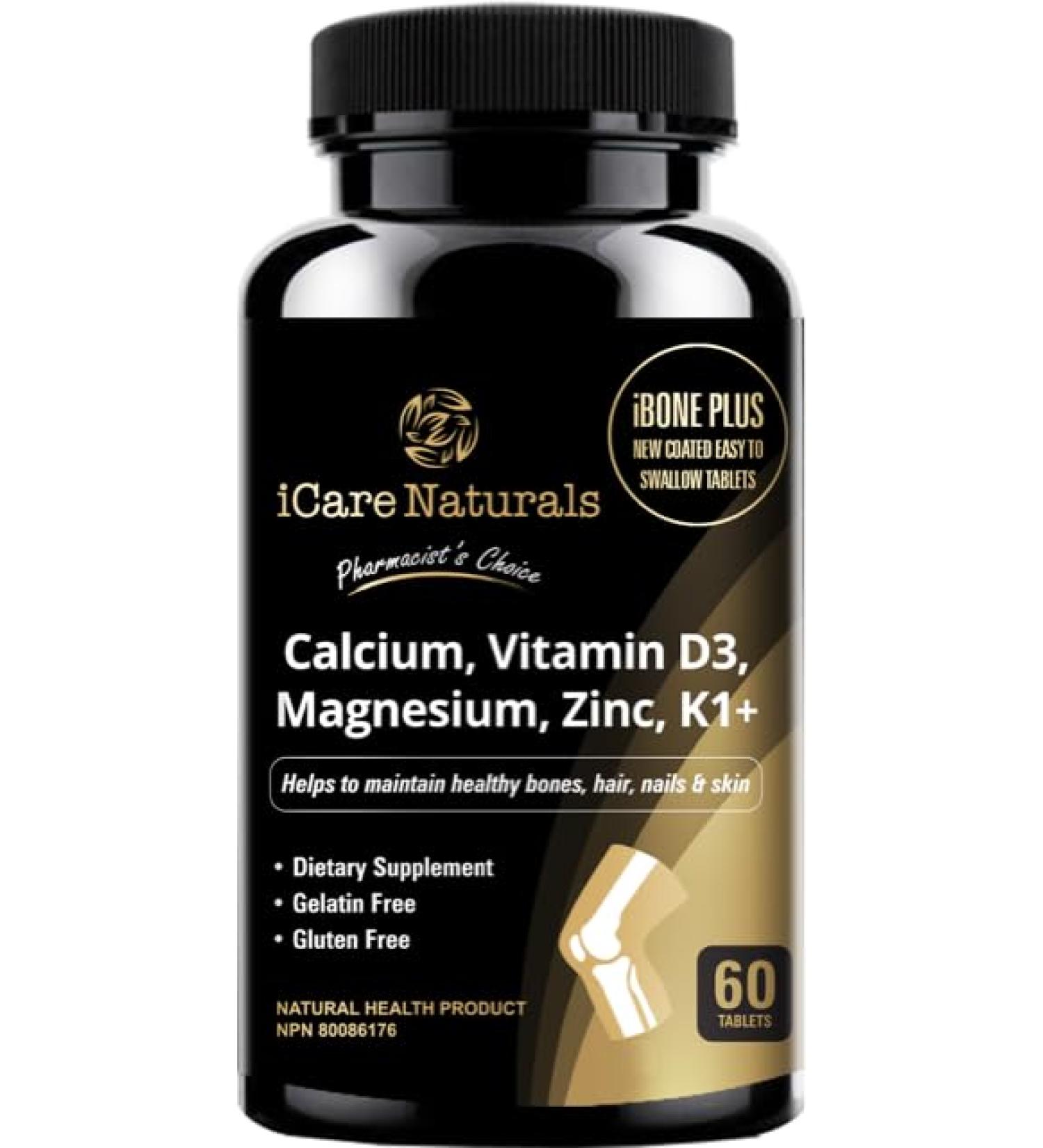 Supplements for BONES - Hair Nails & Skin Support - with Calcium Magnesium Zinc Vitamin D3 K1 Plus. Halal Gluten-Free Gelatin-Free - 60 Tablets. - Buy Online on SooperMarket.com