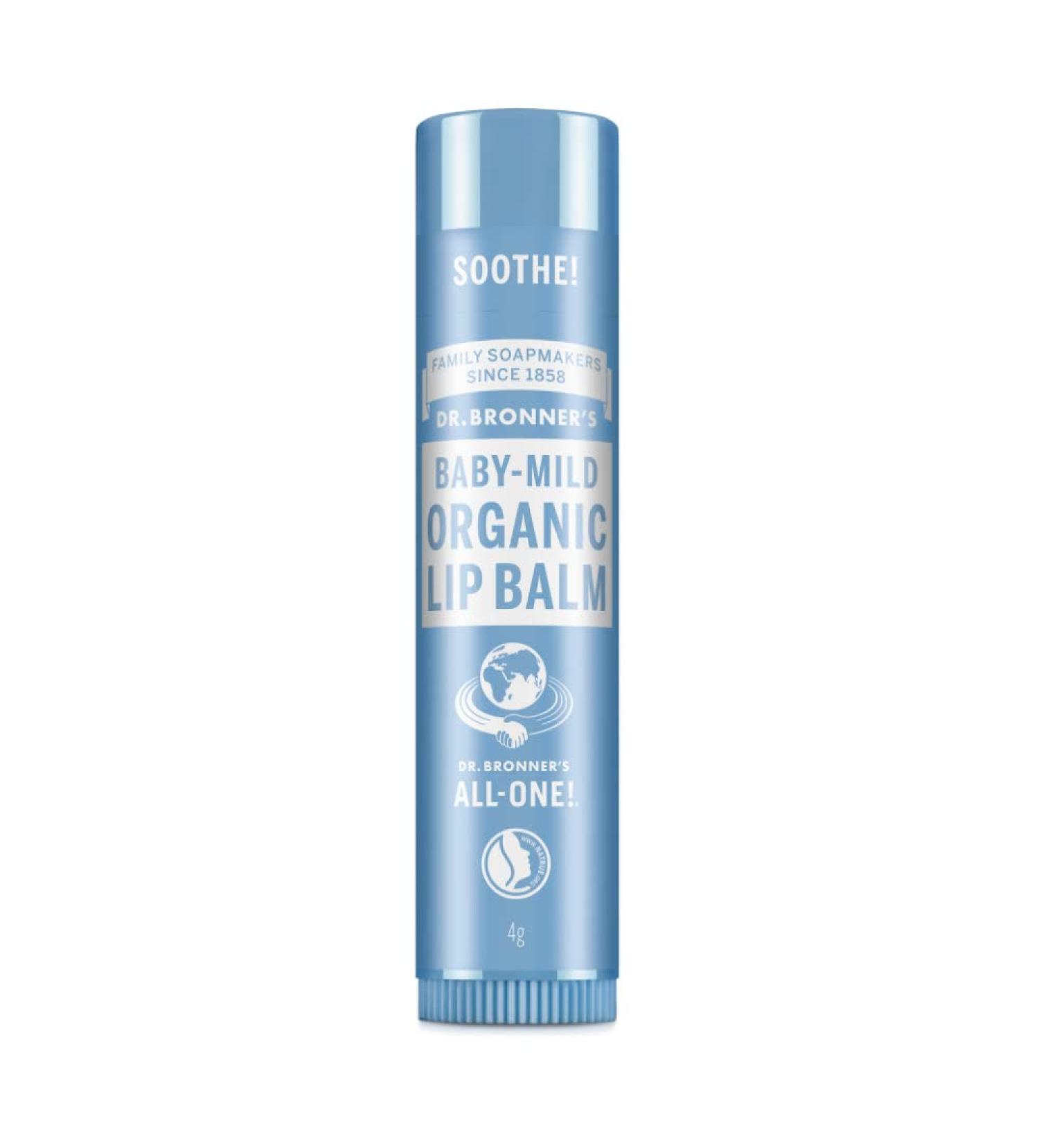 Dr Bronner's Baby Mild Lip Balm Made with Organic Oils and No Synthetic Ingredients Used for Lips Dry Hands Cuticles and Chapped Cheeks Certified Fair Trade 4g Bar Baby Mild 4g - Buy Online on SooperMarket.com