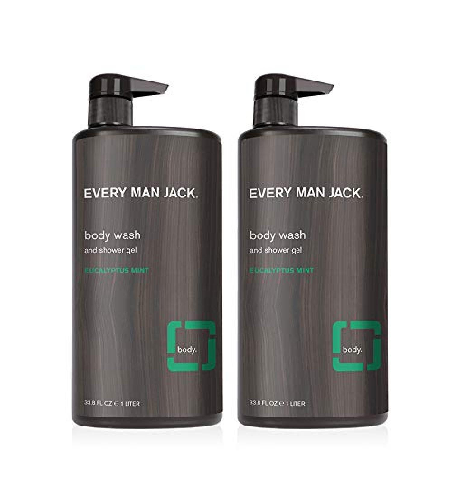 Every Man Jack Men's Body Wash - Eucalyptus Mint | 33oz Twin Pack - 2 Bottles | Parabens-Free, Phthalate-Free, Dye-Free, & Cruelty-Free - Buy Online on SooperMarket.com