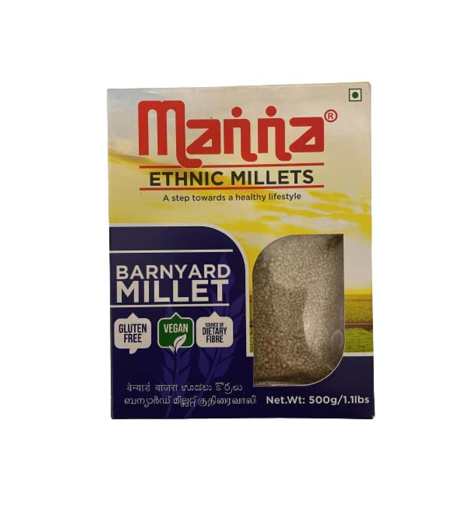 Manna Ethnic Millets|Barnyard Millet 1.5kg(500g x Pack of 3)|Gluten Free|Vegan|Source of Dietary Fibre - Buy Online on SooperMarket.com