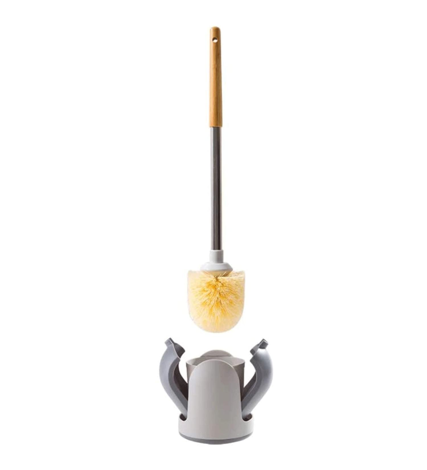 TEMKIN Set Modern Bamboo No Dead Ends Cleaning Tool Sturdy-Bristled Toilet Bowl Brush Space Saving Bathroom Accessories Anti-Drip Holder Brushes - Buy Online on SooperMarket.com