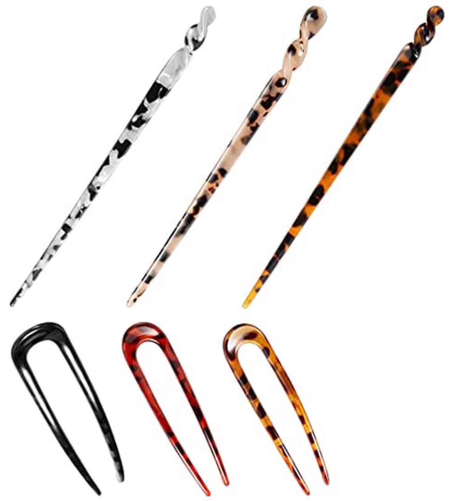 6 Pieces Hair Chopsticks for Women Acetate Hair Sticks Include Tortoise Acetate Hair Stick Leopard Hairpins U-shaped Hair Pin Vintage Hair Fork Hair Accessories for Women Girl Long Hair Styling