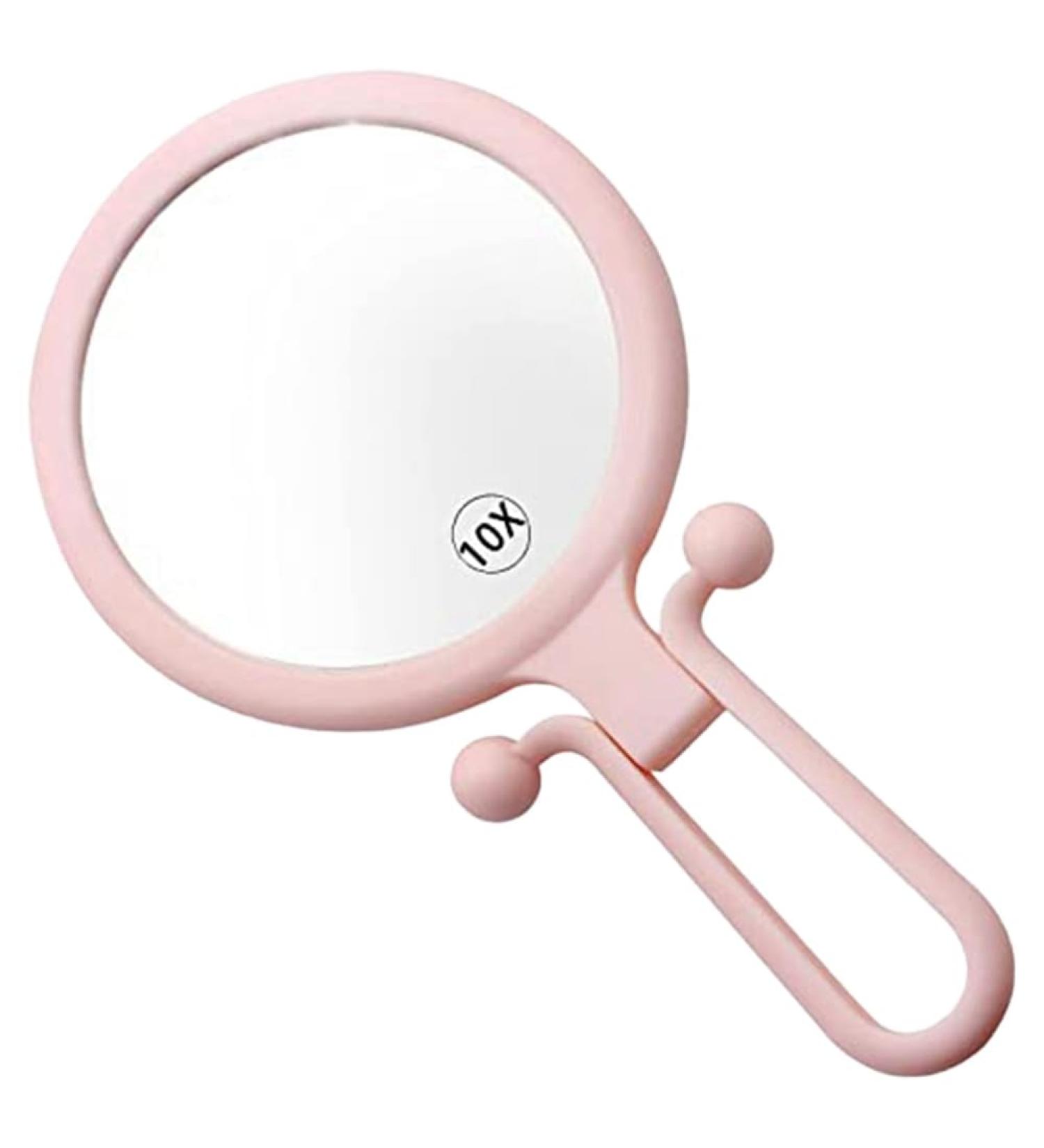 BLASHRD 10X Handheld Magnifier Double Sided Folding Makeup Mirror Portable Handheld Mirror with Adjustable Handle(Pink) - Buy Online on SooperMarket.com