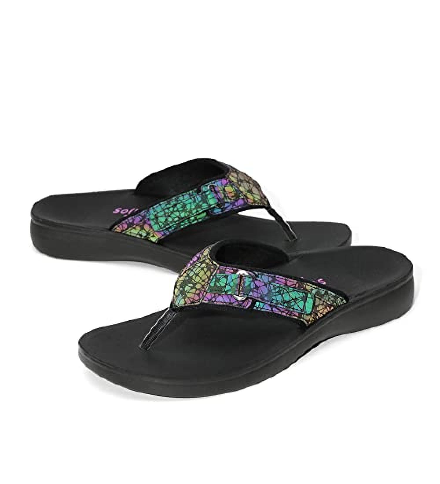 SOLLBEAM Women's Orthotic Comfort Flip Flops with Arch Support & Heel Cup - Black Reflective - Size 9 - Buy Online on SooperMarket.com