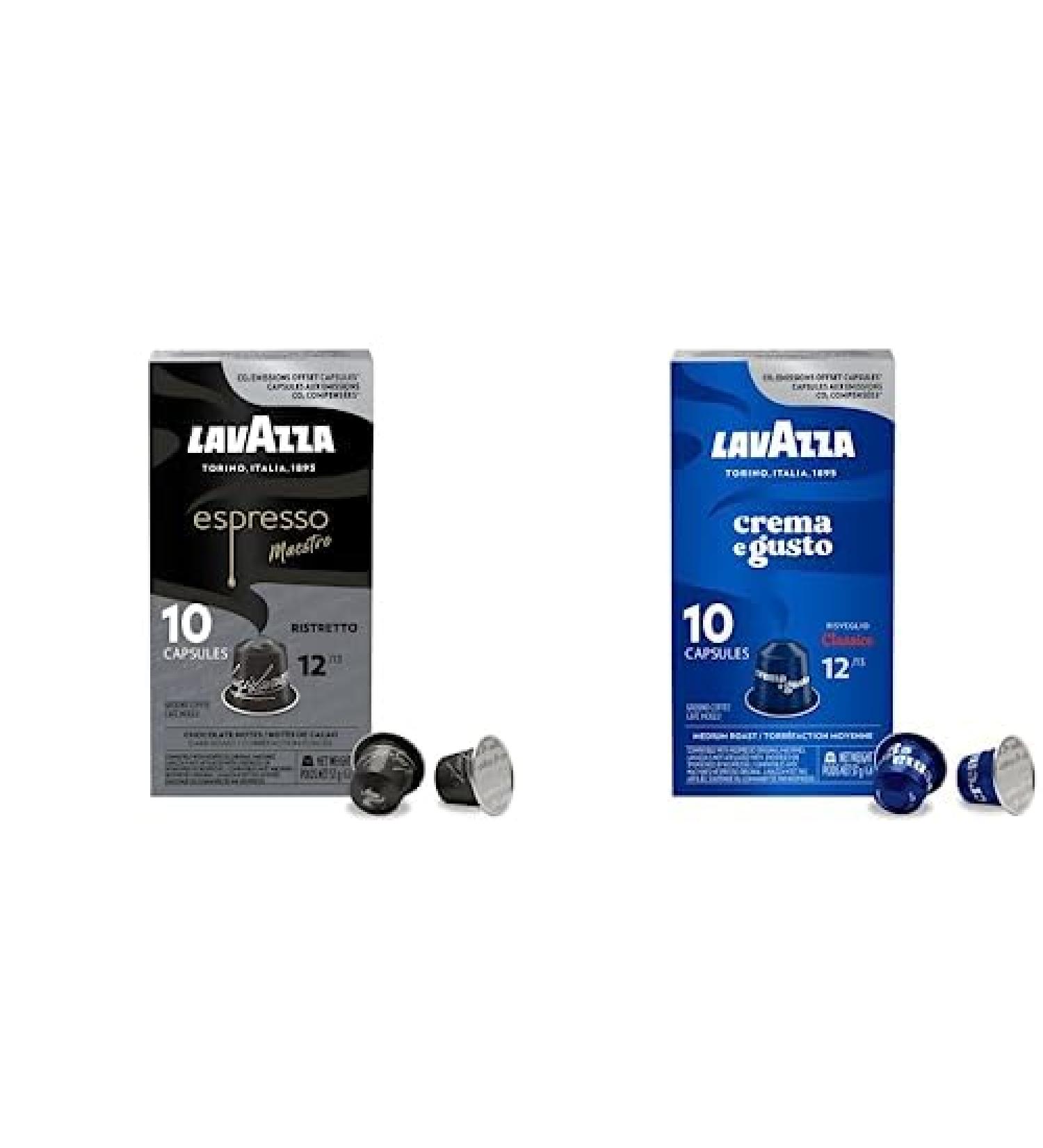 Lavazza Espresso Maestro Ristretto Dark Roast Coffee Capsules Compatible with Nespresso Original Mac with Crema E Gusto Medium Roast Coffee Capsules Compatible