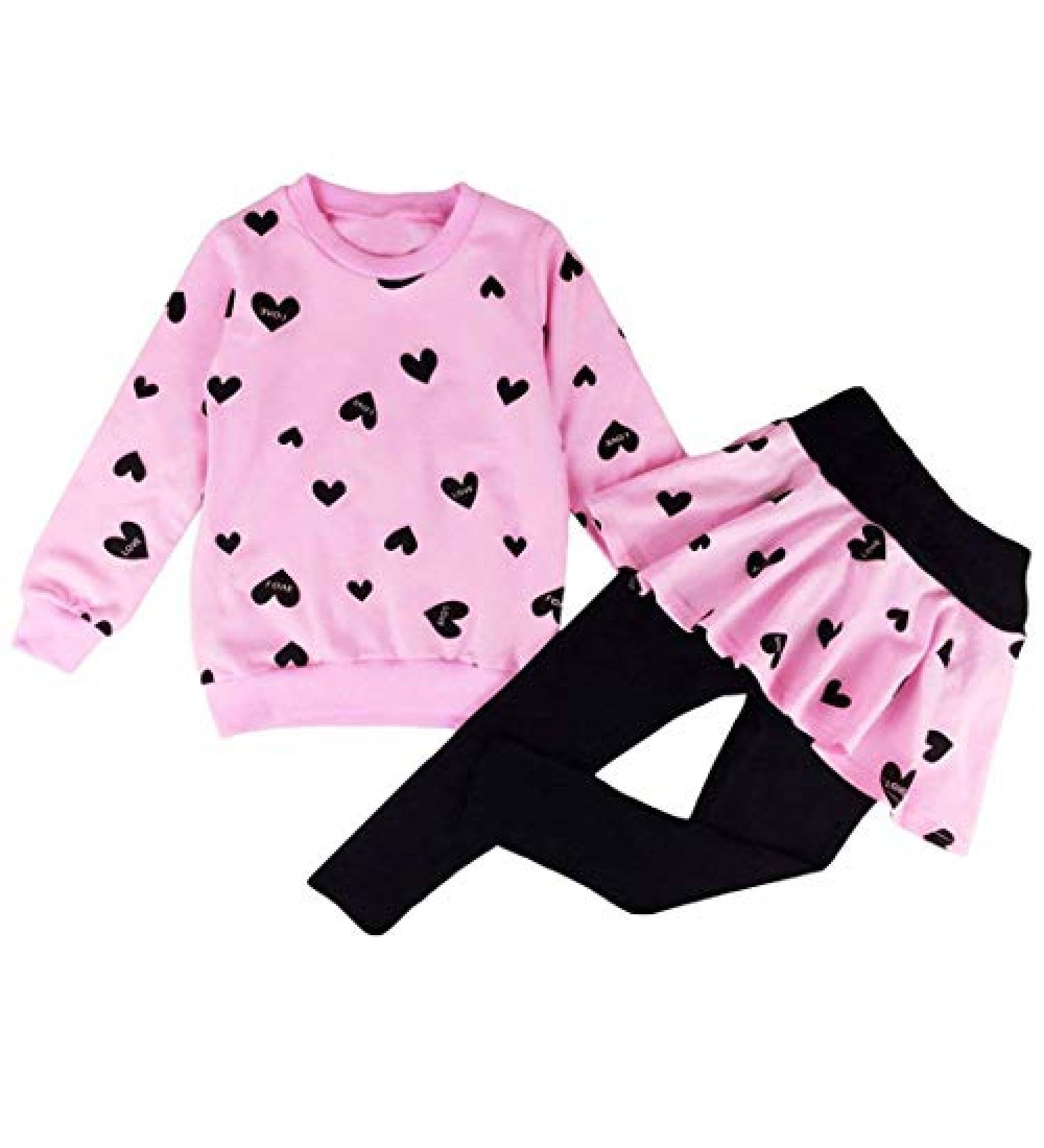 Girls Toddler Heart Print Hoodie Top + Leggings Set 5-6 Yrs - Pink - Buy Online on SooperMarket.com