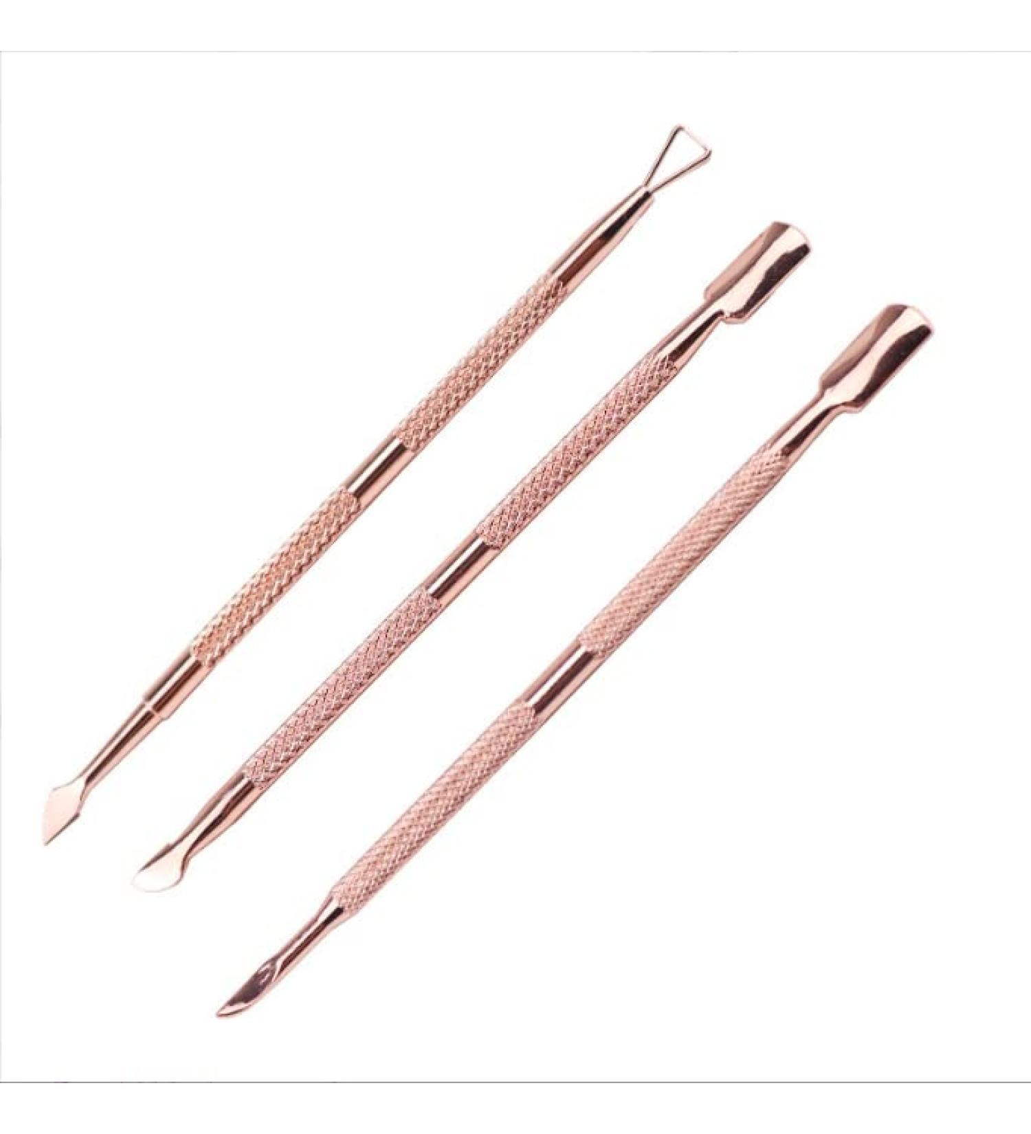 HaimiLiya 3Pcs Double Ended Stainless Steel Cuticle Pusher Set - Rose Gold Finish - Buy Online on SooperMarket.com