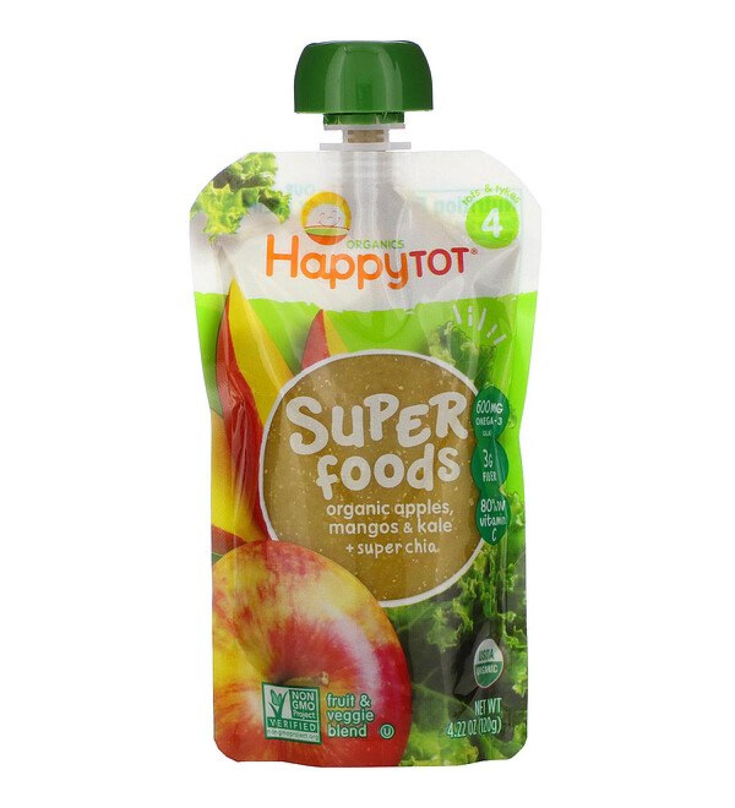 Happy Family Organics Happy Tot Stage 4 Super Foods Organic Apples Mangos & Kale + Super Chia 4.22 oz (120 g)