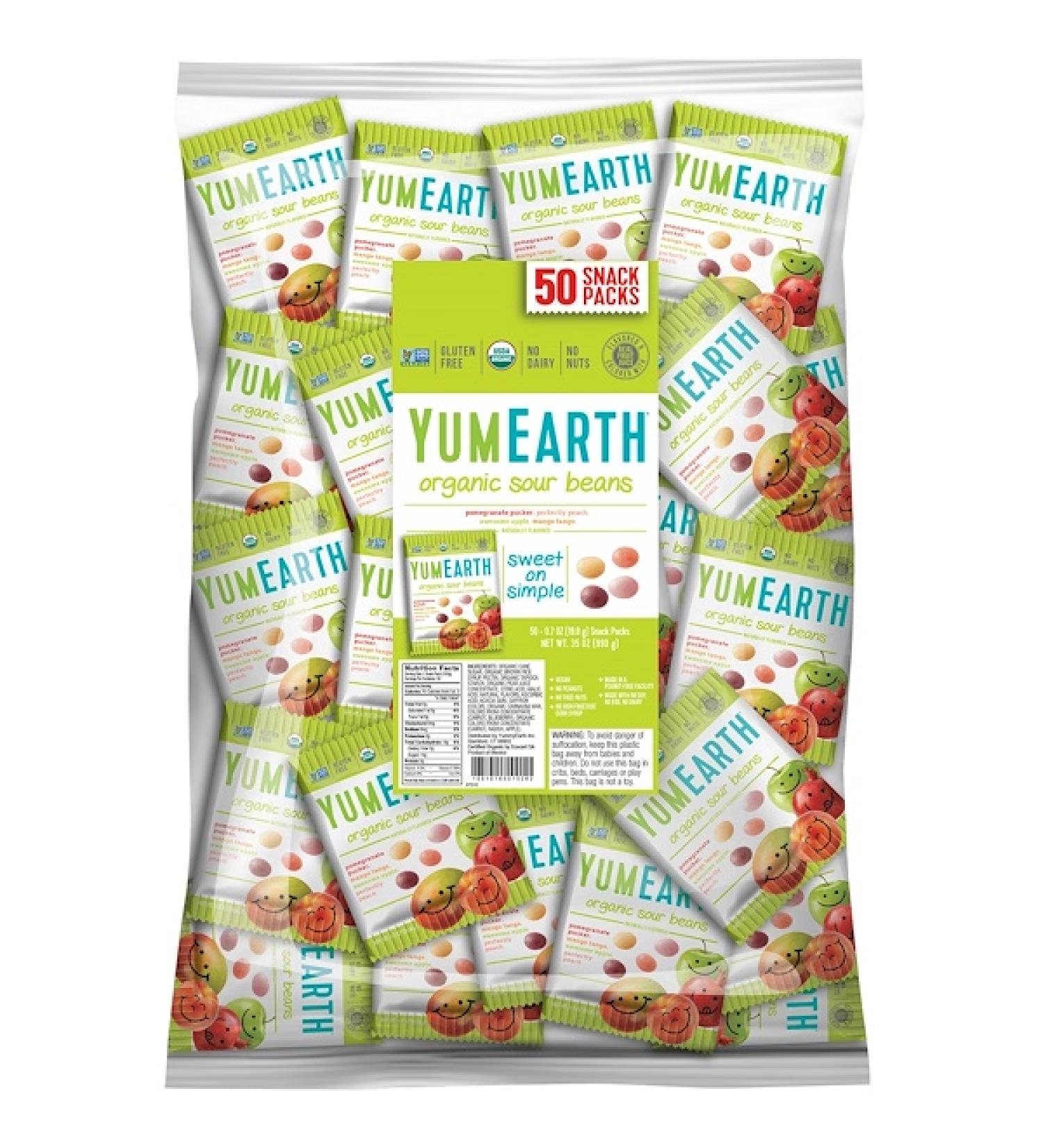 YumEarth Sour Jelly Beans Snack Pack (Bulk) 50 Snack Packs 20 g Each