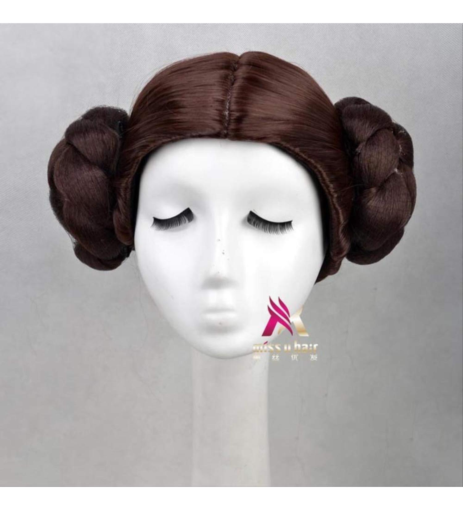 Leia Organa Solo Princess Brown Short Synthetic Hair Cosplay Wig with Buns | Heat Resistant Fiber & Wig Cap - Buy Online on SooperMarket.com