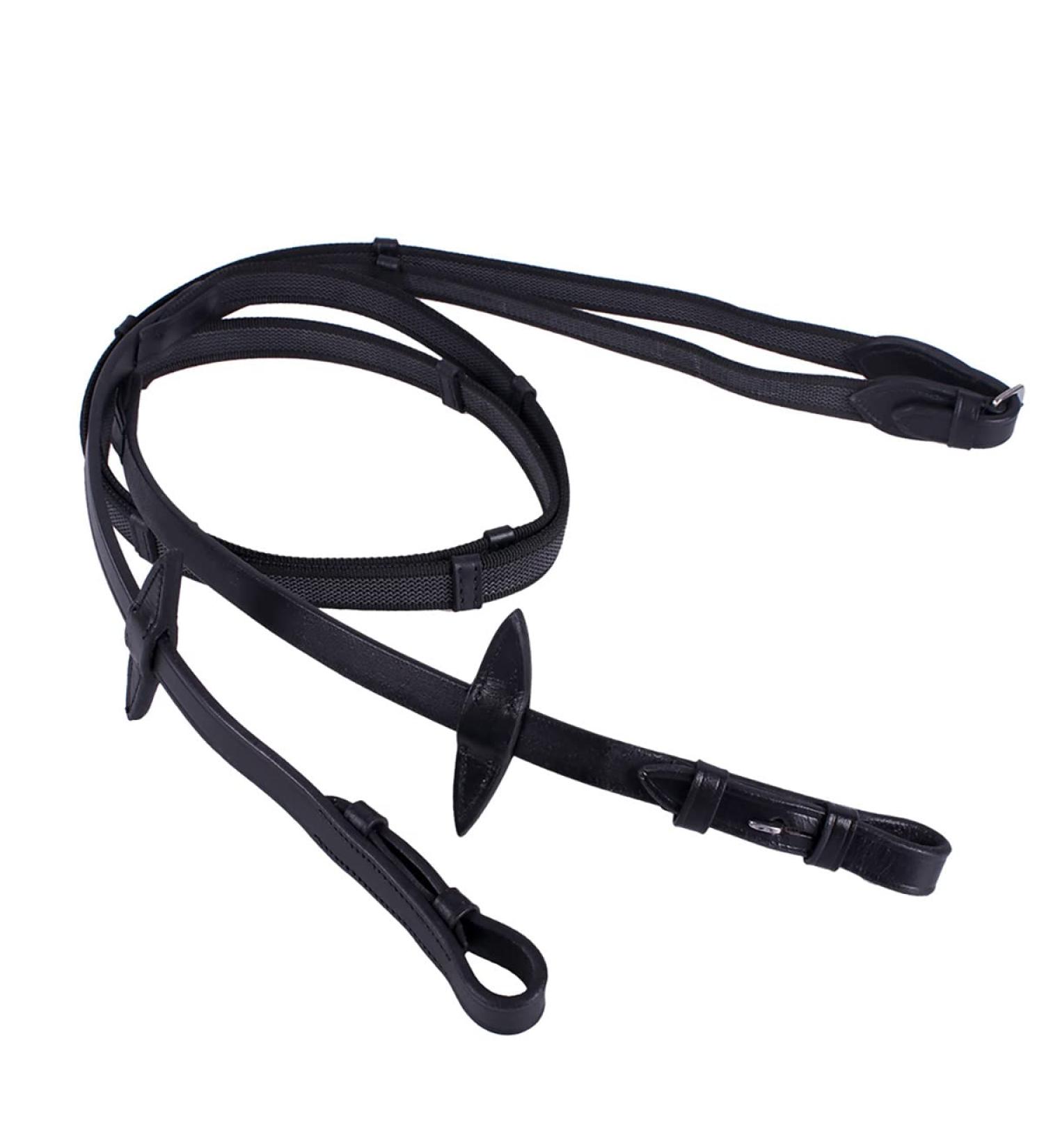 QHP Anti-Slip Reins with Leather Straps Black Minishetty