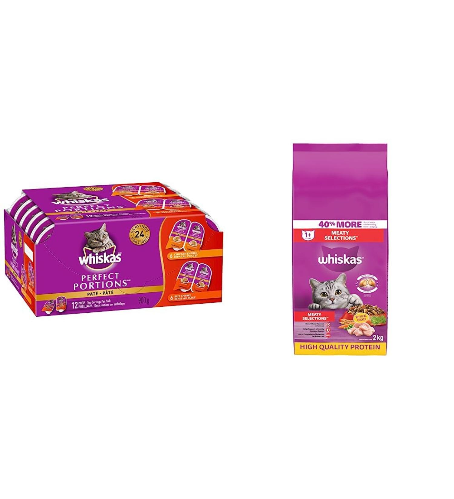 WHISKAS Perfect Portions Meaty Selections Wet Cat Food + WHISKAS Meaty Selections Dry Cat Food (Chicken Variety) Beef Chicken+ Cat Food Chicken - Buy Online on SooperMarket.com