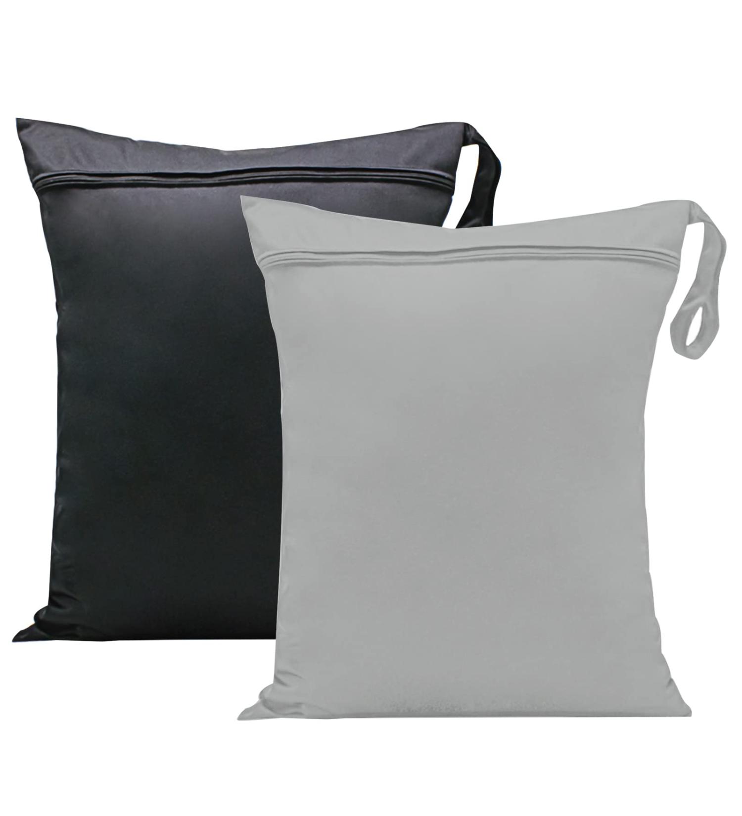 Wet Dry Bags 13x14 Inch - Waterproof Nappy Changing Bags for Babies - 2 Pack Cloth Diaper Bags for Swimming, Travel, Gym - Black/Grey - Buy Online on SooperMarket.com
