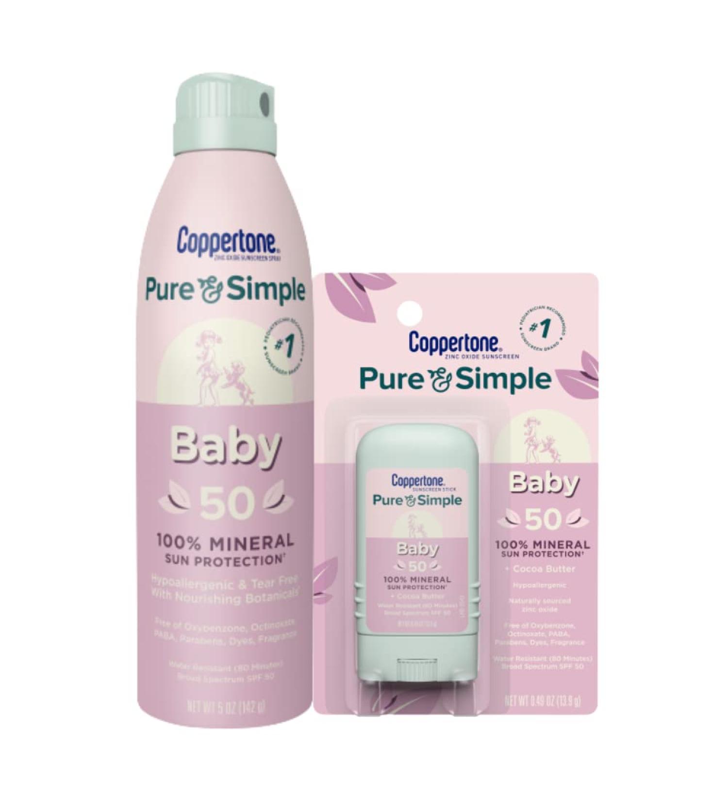 Coppertone Pure and Simple Baby Sunscreen SPF 50 Spray + Stick Pack - Buy Online on SooperMarket.com