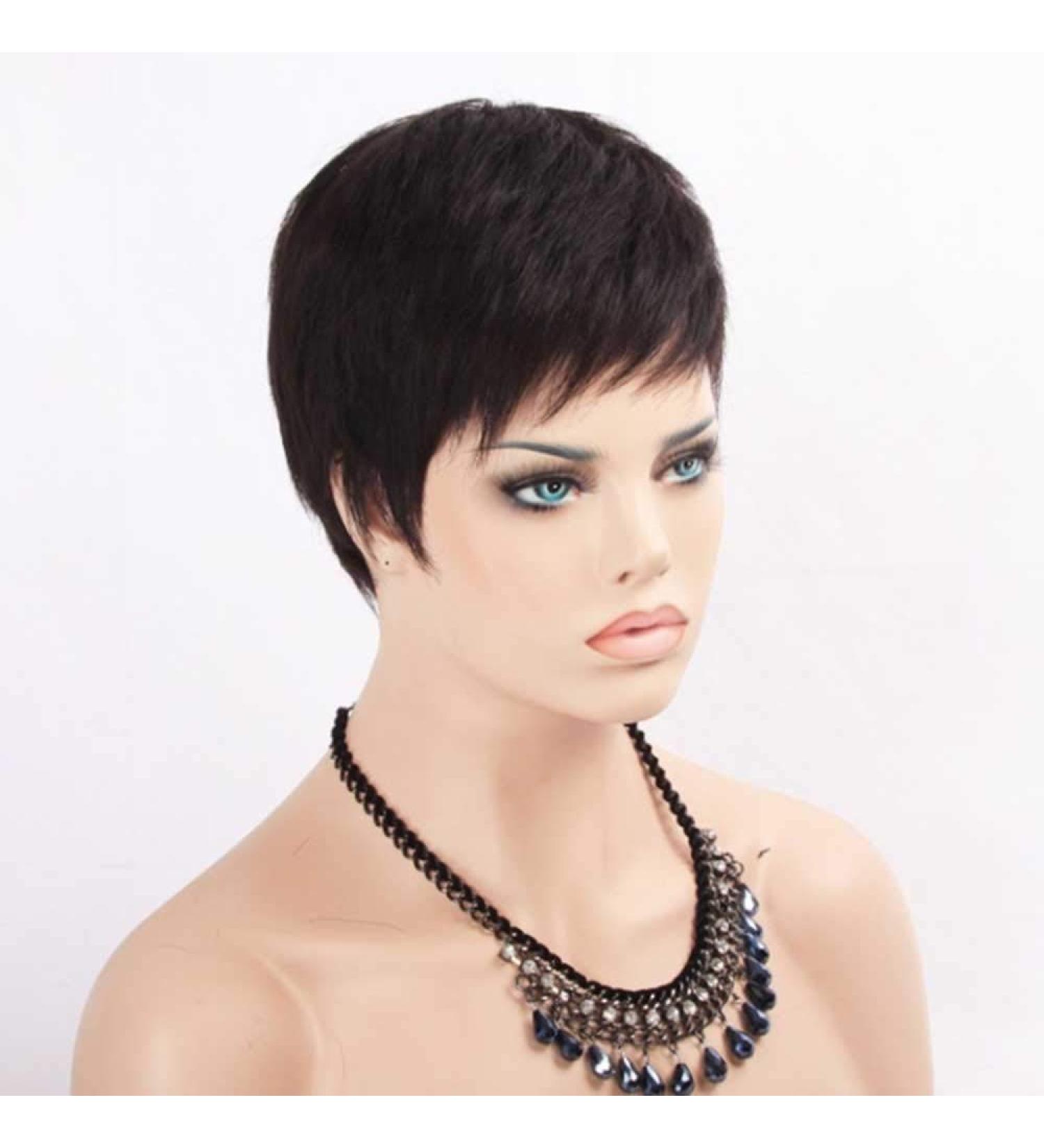Shop 8-Inch Straight Human Hair Wigs with Bangs | Glueless Bob Wigs for Black Women | Brazilian Remy Short Hair - 130% Density - Buy Online on SooperMarket.com