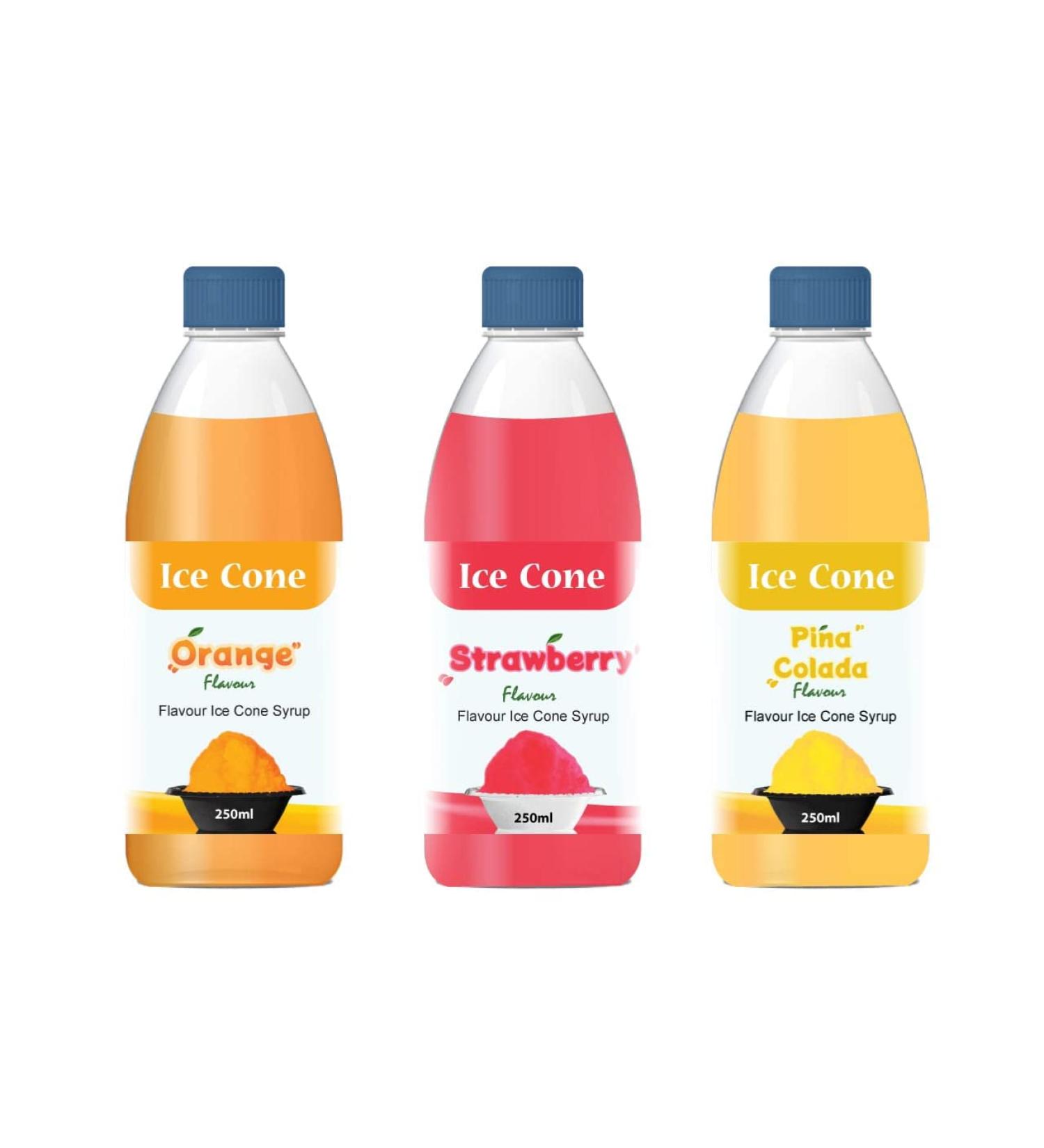 Syrup for Ice Cone Mixed Popular Flavour Syrups can be used with All Slush| Slushie Machines Orange Strawberry Pina Colada Each 250 ml (Pack of 3) - Buy Online on SooperMarket.com