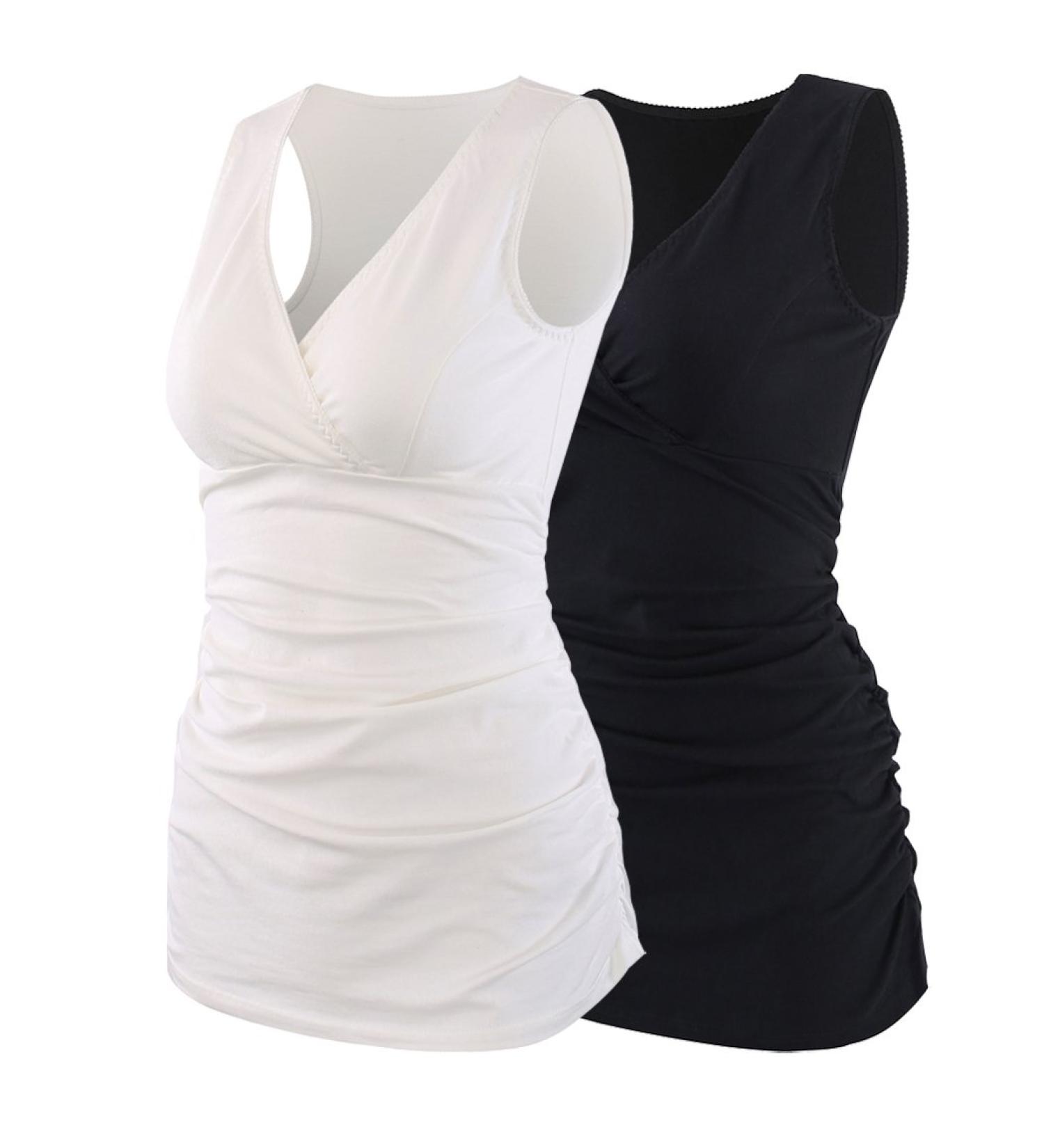 ZUMIY Maternity Nursing Top - Women's Cotton V Neck Double Layered Tank - Black+white, Size S (2-pk) - Buy Online on SooperMarket.com