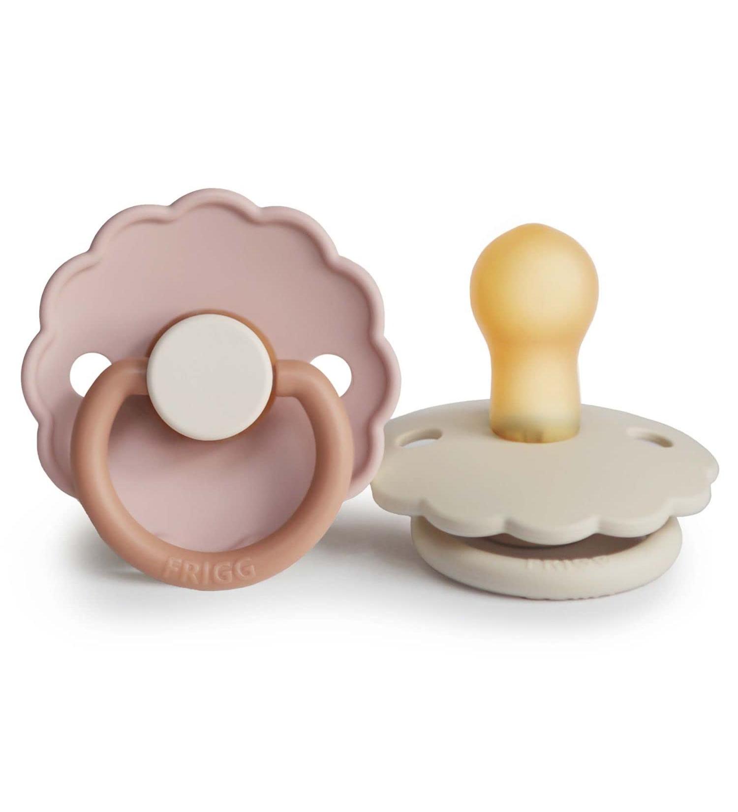 Frigg Daisy Latex Pacifier 2-Pack | BPA-Free Natural Rubber | Symmetrical Cherry Shape | Made in Denmark | Biscuit/Cream Size 1 (0-6 Months) - Buy Online on SooperMarket.com