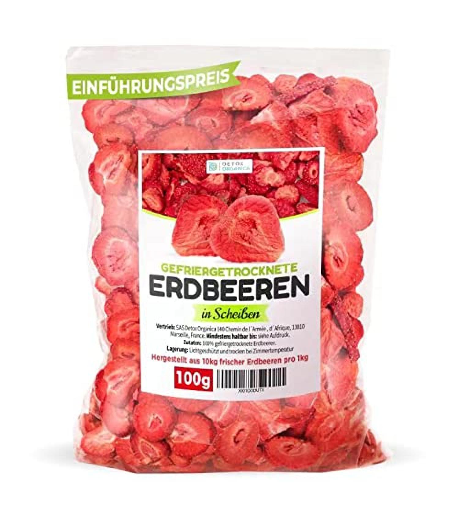 100g Freeze-Dried Strawberries | Natural Sugar-Free Dried Fruits | Detox Organica - Premium Quality Sliced Fruit - Buy Online on SooperMarket.com