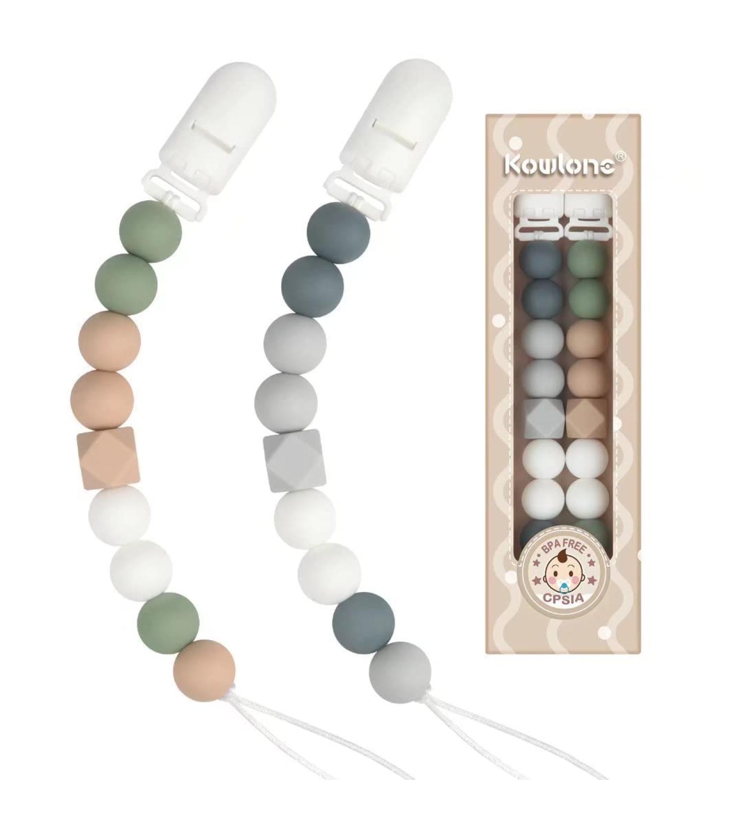 Kowlone Silicone Dummy Clip for Baby Boys and Girls - Teething Holder Unisex Pacifier Chain (Grey Green) - Buy Online on SooperMarket.com