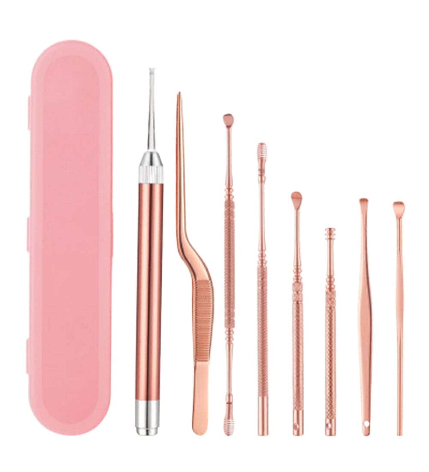 6-8 Pcs Earpick Nose Clean Tweezers Set with LED Light - Ear Wax Remover for Baby and Adults - Buy Online on SooperMarket.com