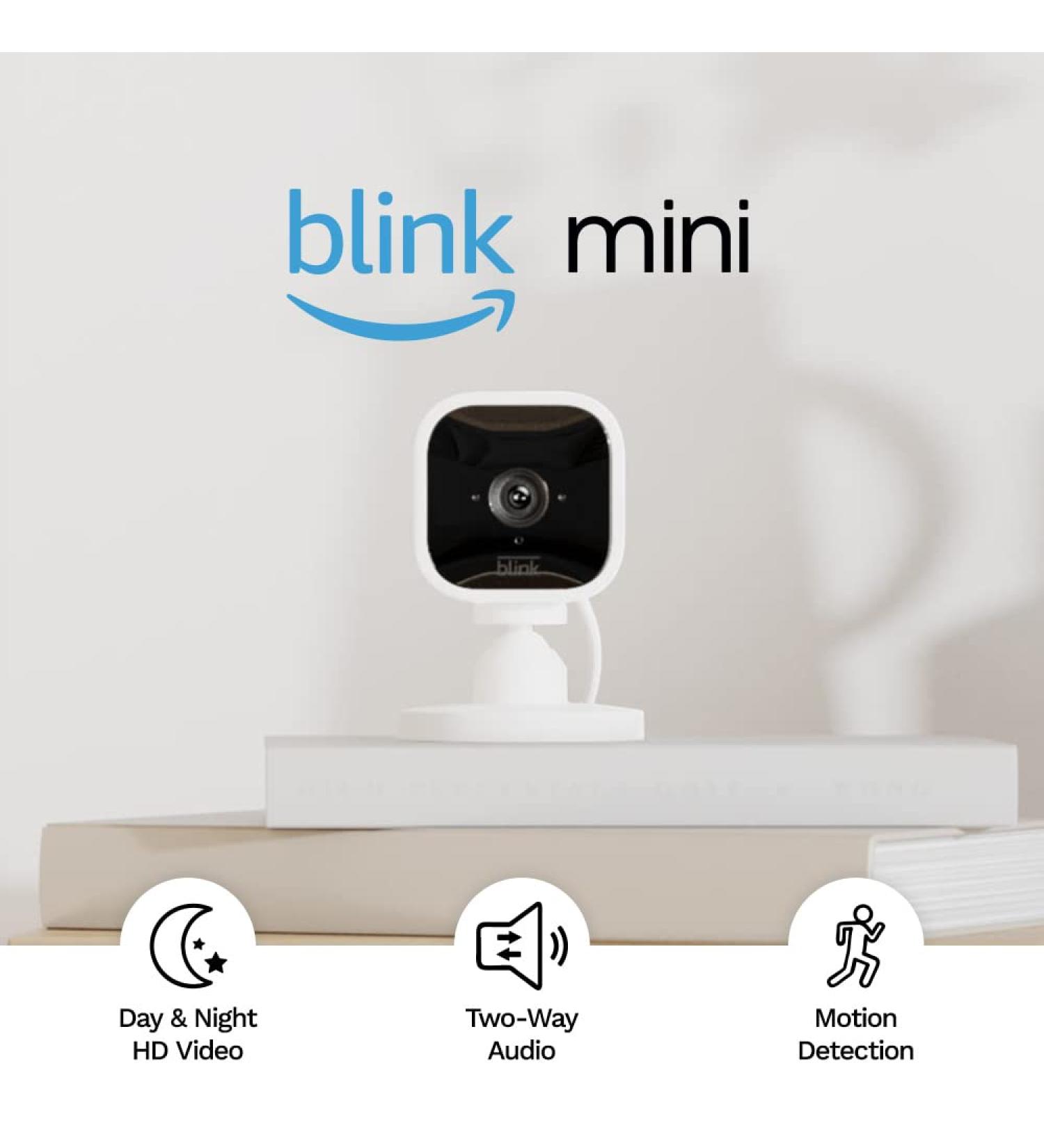 Blink Mini | Compact indoor plug-in smart security camera 1080p HD video motion detection Works with Alexa | 3 Cameras - Buy Online on SooperMarket.com