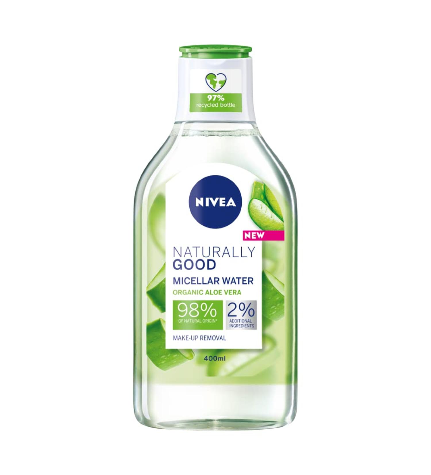 NIVEA Naturally Good Micellar Water (400ml) Natural Micellar Cleansing Water with Aloe Vera Fragrance Purifying Makeup Remover Soothing Face Wash 99% Natural (Packing may vary). Aloe Vera 400 ml (Pack of 1) - Buy Online on SooperMarket.com