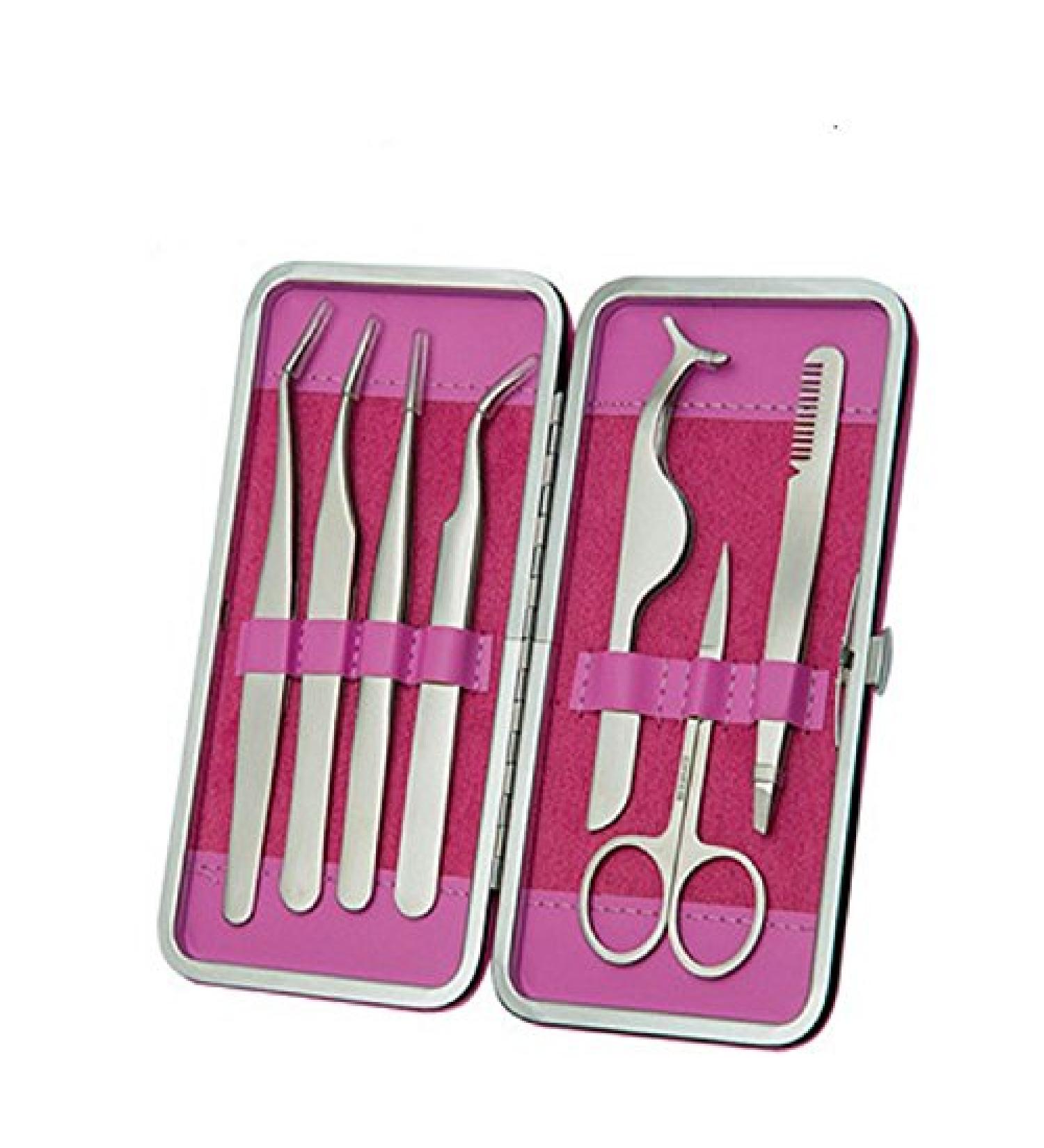 Yimart Professional Eyebrow Tweezer Set - Stainless Steel Eye Lashes Tweezers Kit for False Eyelash Extensions - 7Pcs Makeup Tool Set - Buy Online on SooperMarket.com