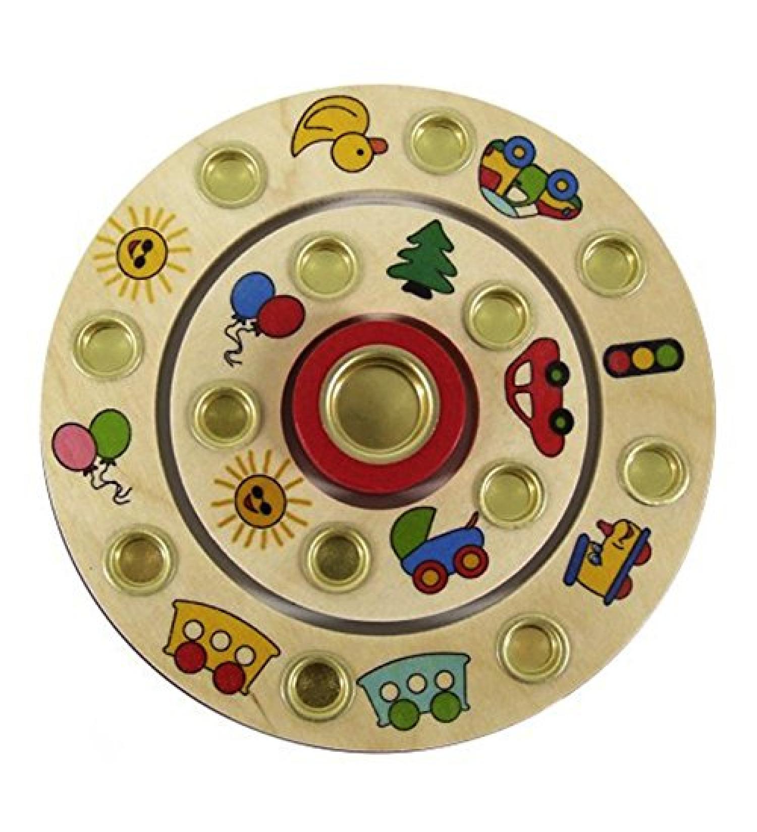 Hess wooden toys 15628 - birthday ring made of wood for 14 candles with children's motifs handmade diameter approx. 16 cm as a decoration for the birthday table
