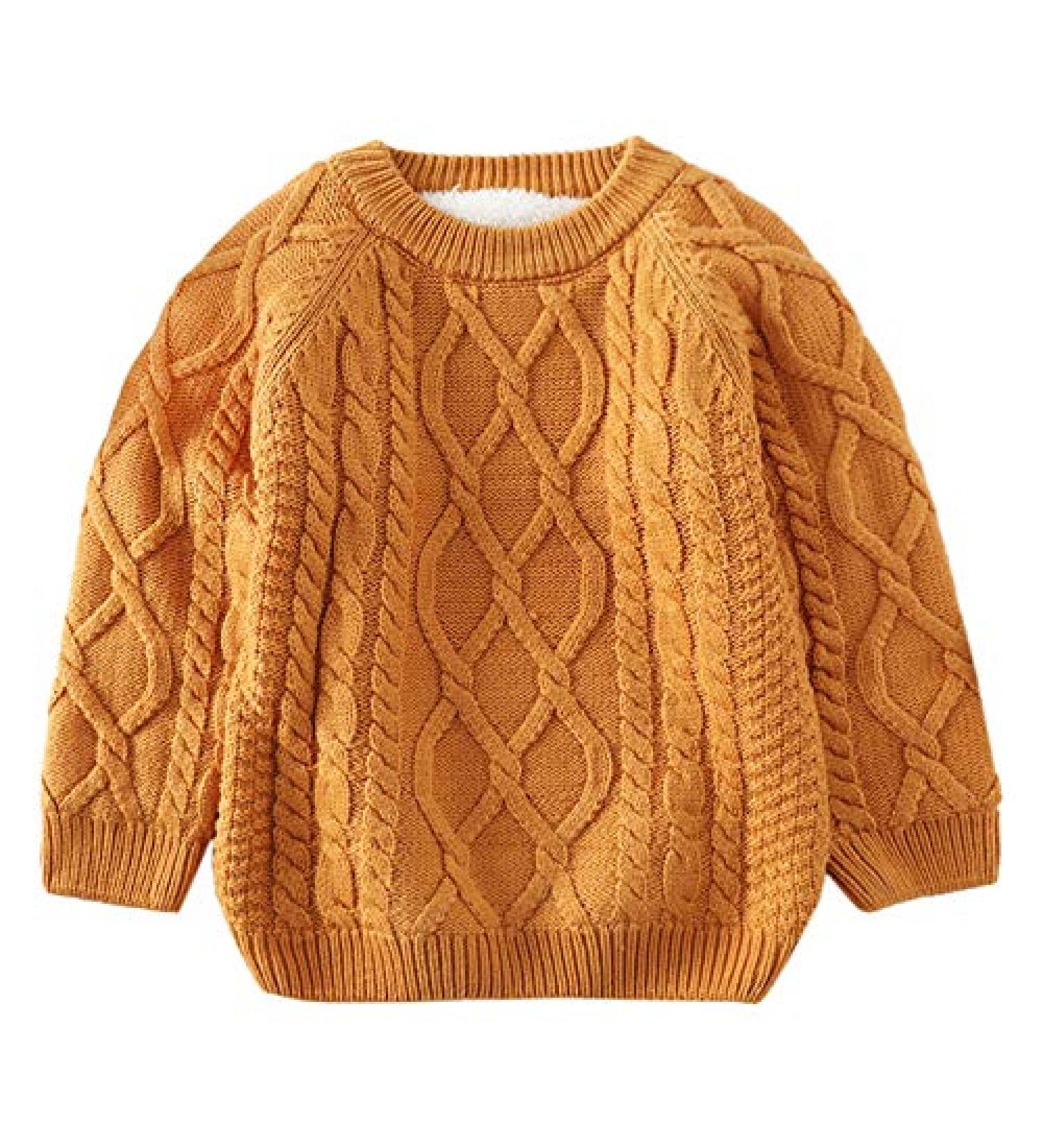 De feuilles Toddler Unisex Cable Knit Pullover Sweater with Warm Lining - Yellow (18-24 Months) - Buy Online on SooperMarket.com