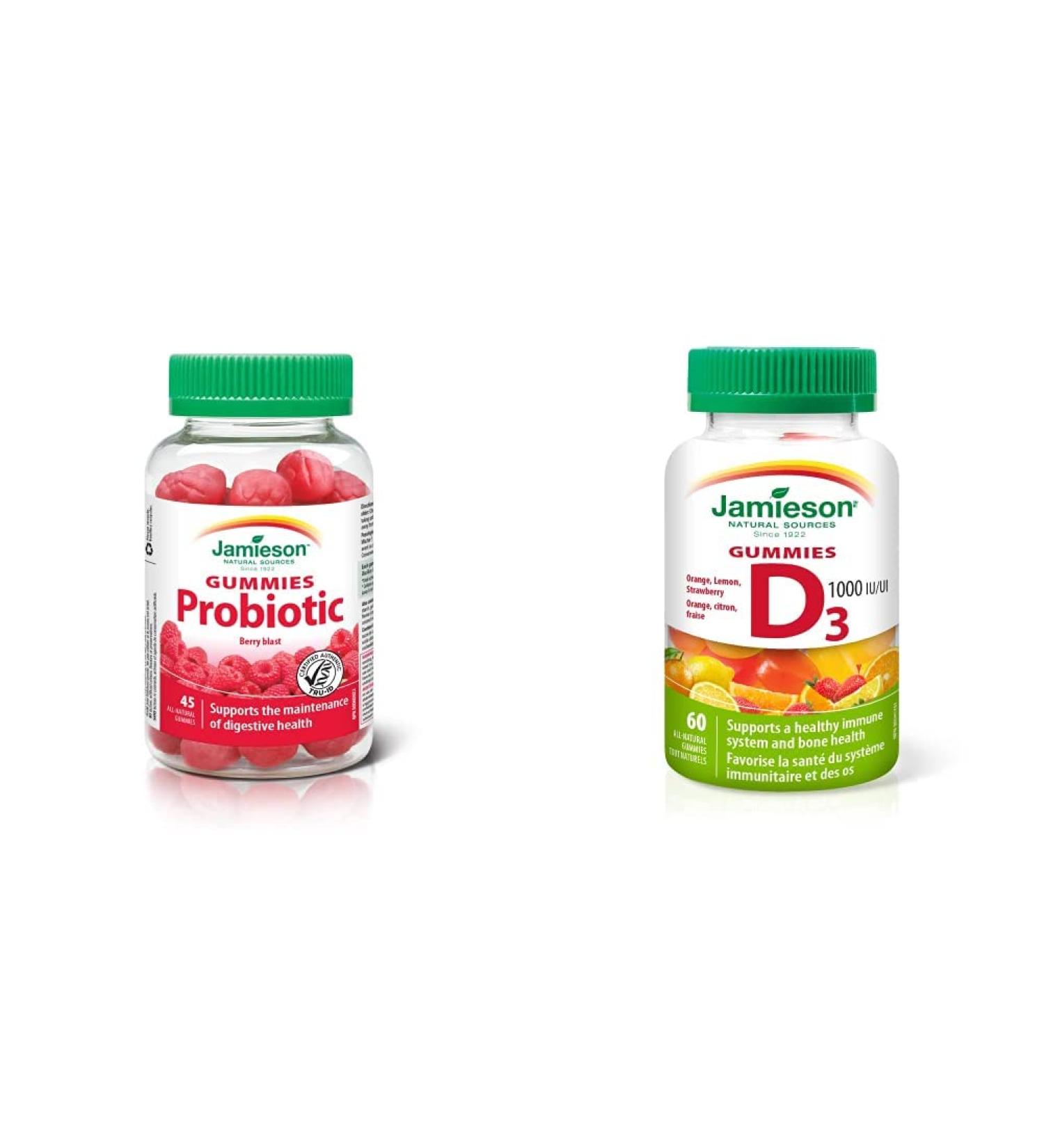 Jamieson Probiotic Gummies 45 Gummies & Vitamin D3 1 000 IU Gummies - Orange Strawberry Lemon Flavour 60 Gummies - Buy Online on SooperMarket.com