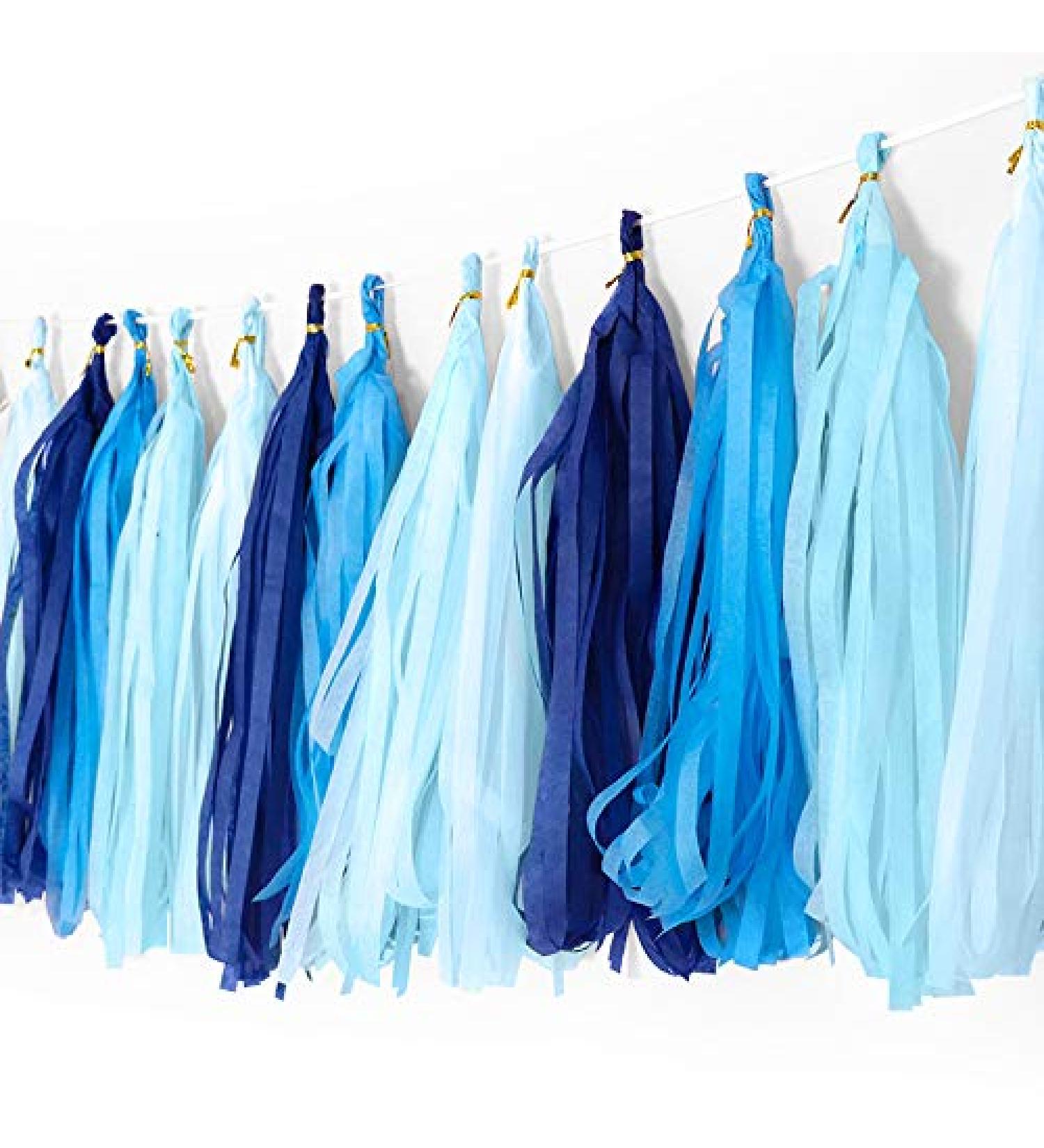 Binpeng 9.8in Blue Tissue Paper Tassel DIY Hanging Decorations - 20PCS 25cm Blue Garland for Party, Wedding, Baby Shower - Buy Online on SooperMarket.com