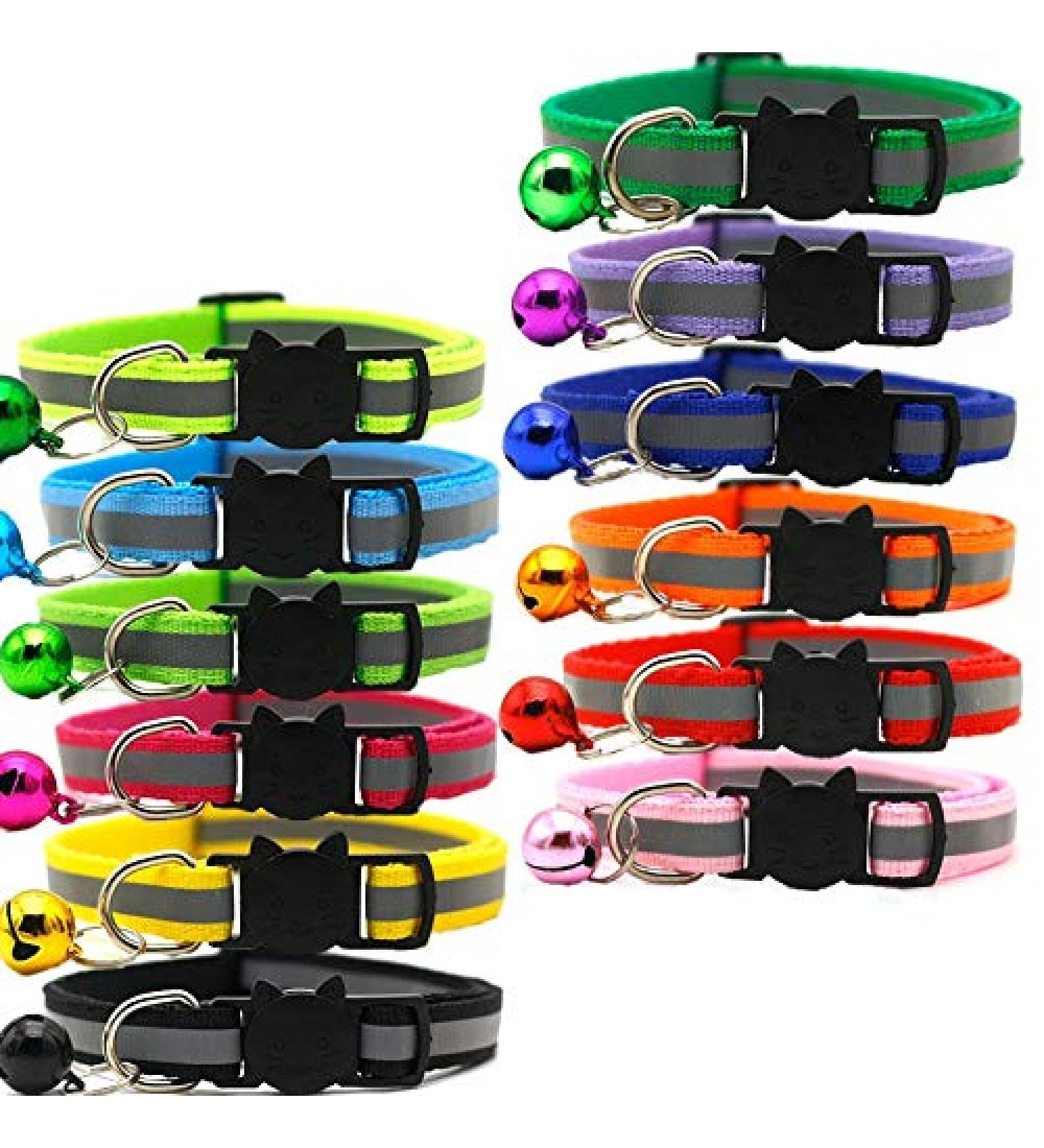 Closer 12 Pcs Reflective Collars Quick Release Safety Buckle with Bell Adjustable 19-32cm (12 Colors) - Buy Online on SooperMarket.com