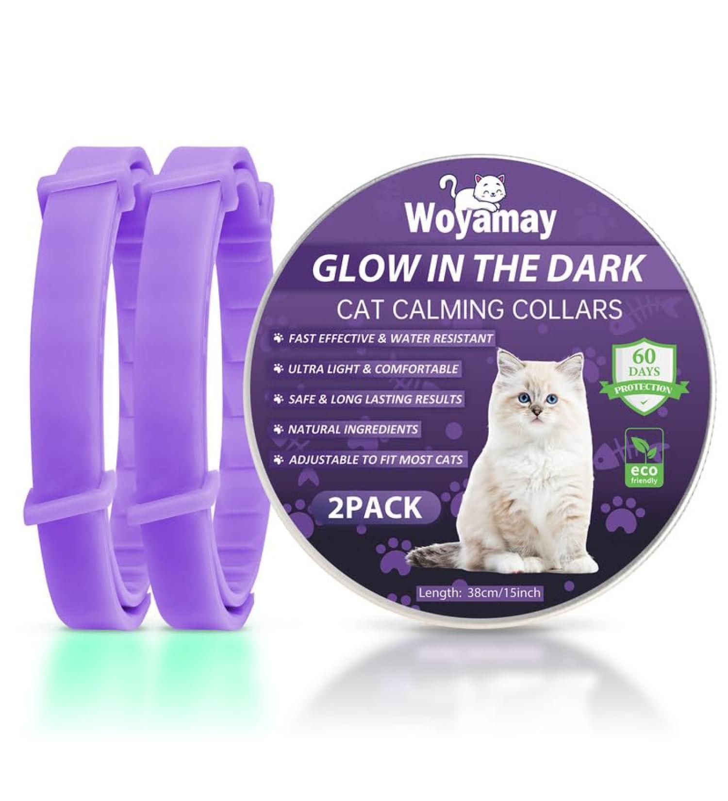 Woyamay Calming Collar for Cats Luminous Safety Glow Adjustable Calming Cat Collar for Anxiety Relief Natural Cat Calming Pheromone Collar with 60 Days for Kitten Medium Large Cats 2 Pack Purple Purple-2 Pack - Buy Online on SooperMarket.com