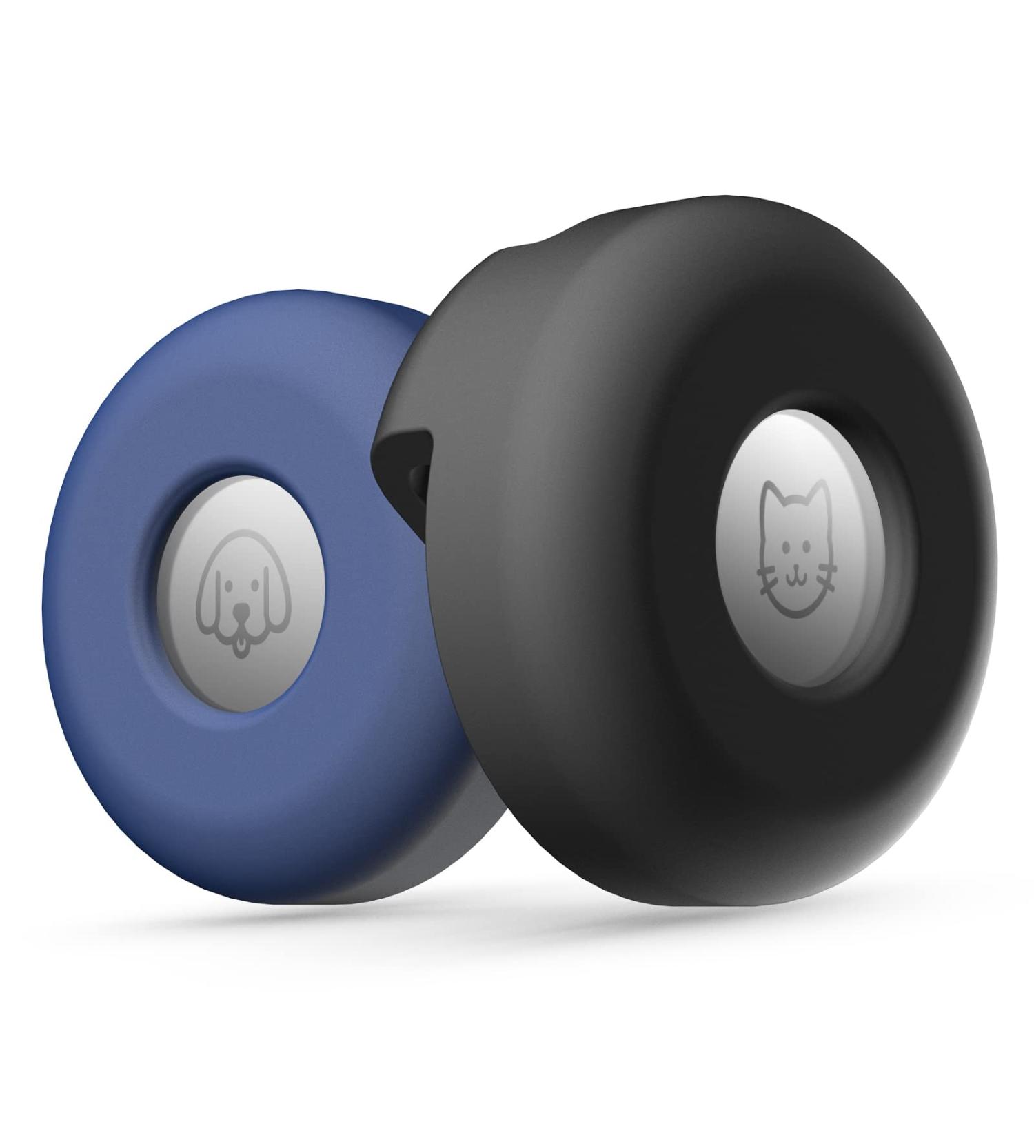 AirTag Dog Collar Holder (2 Pack) - Silicone Pet Collar Case for Apple Airtags - Anti-Lost Air Tag Cover for Cat & Dog Collars - Compatible with Collar Charms - Large Size - Black/Blue - Buy Online on SooperMarket.com