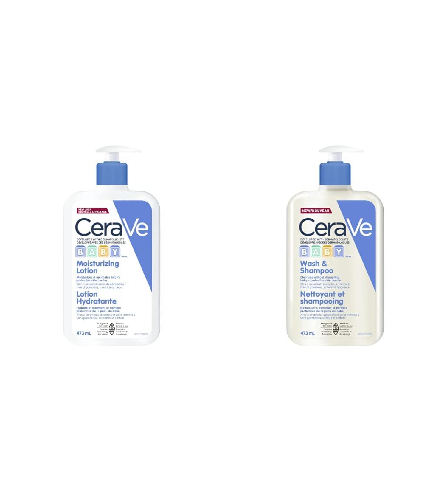 CeraVe BABY Moisturizing Lotion (473ML) and CeraVe Baby Wash & Shampoo (473ML) | Tear-Free Gentle Formulas - Buy Online on SooperMarket.com