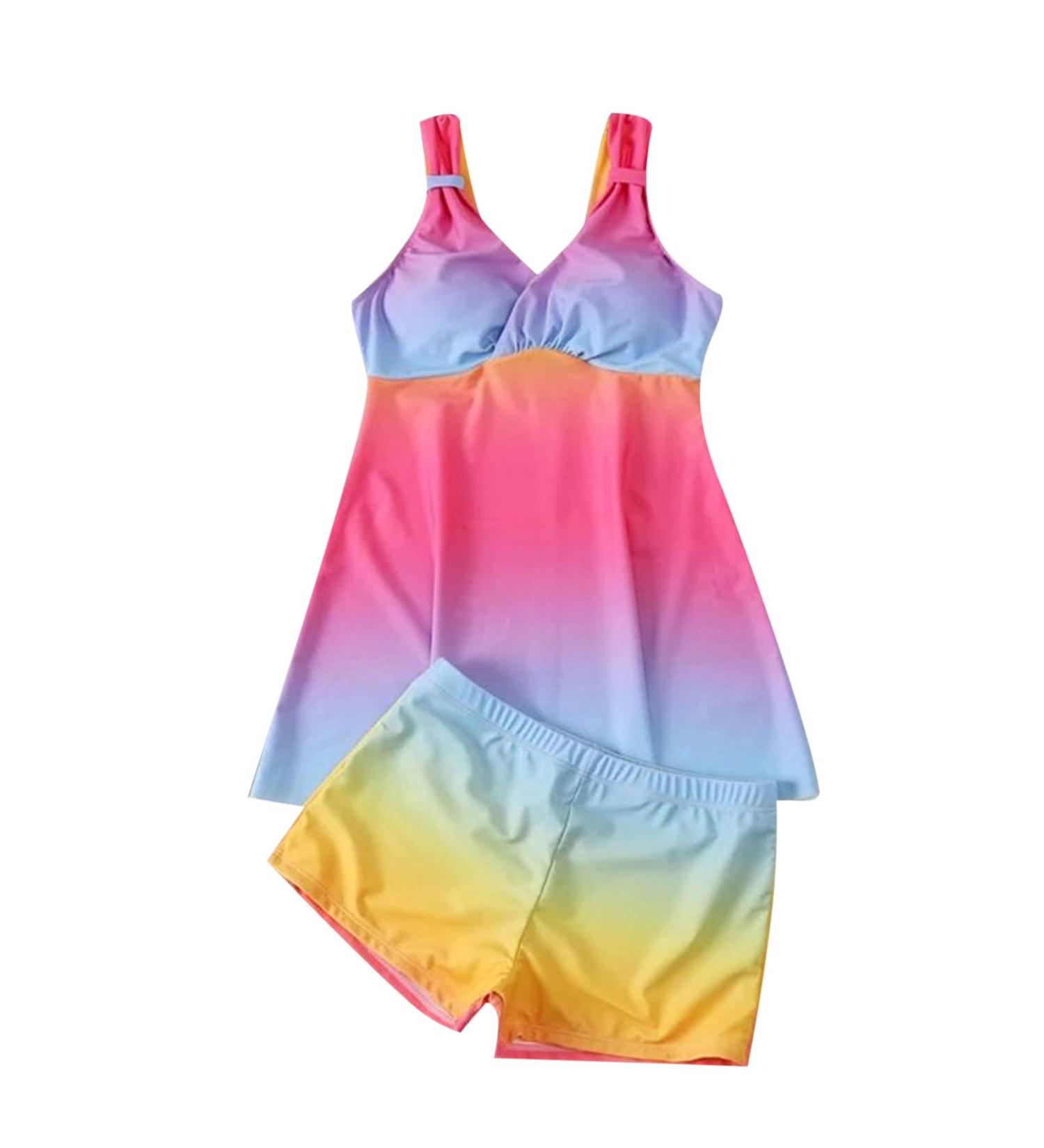 TUNUSKAT Women's Gradient Tankini Bathing Suit - V-Neck Wrap Swimsuit with Boxer Pants - X-Large, Pink - Buy Online on SooperMarket.com